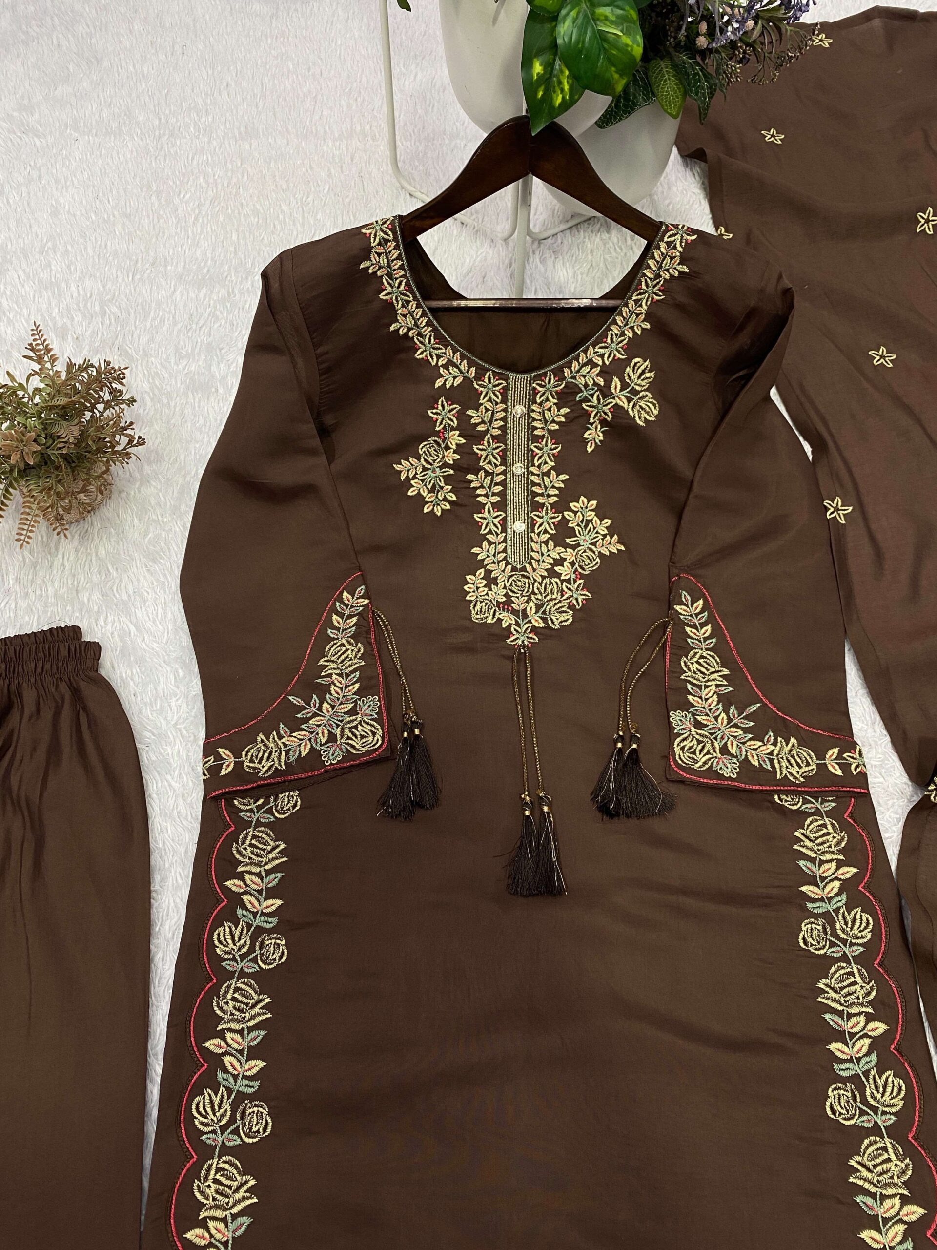 BE 473 Roman Silk Designer Top Palazzo Suit with Dupatta Set — Wholesale Readymade Suit, Vardan Ethnic wholesale from Surat — view 2