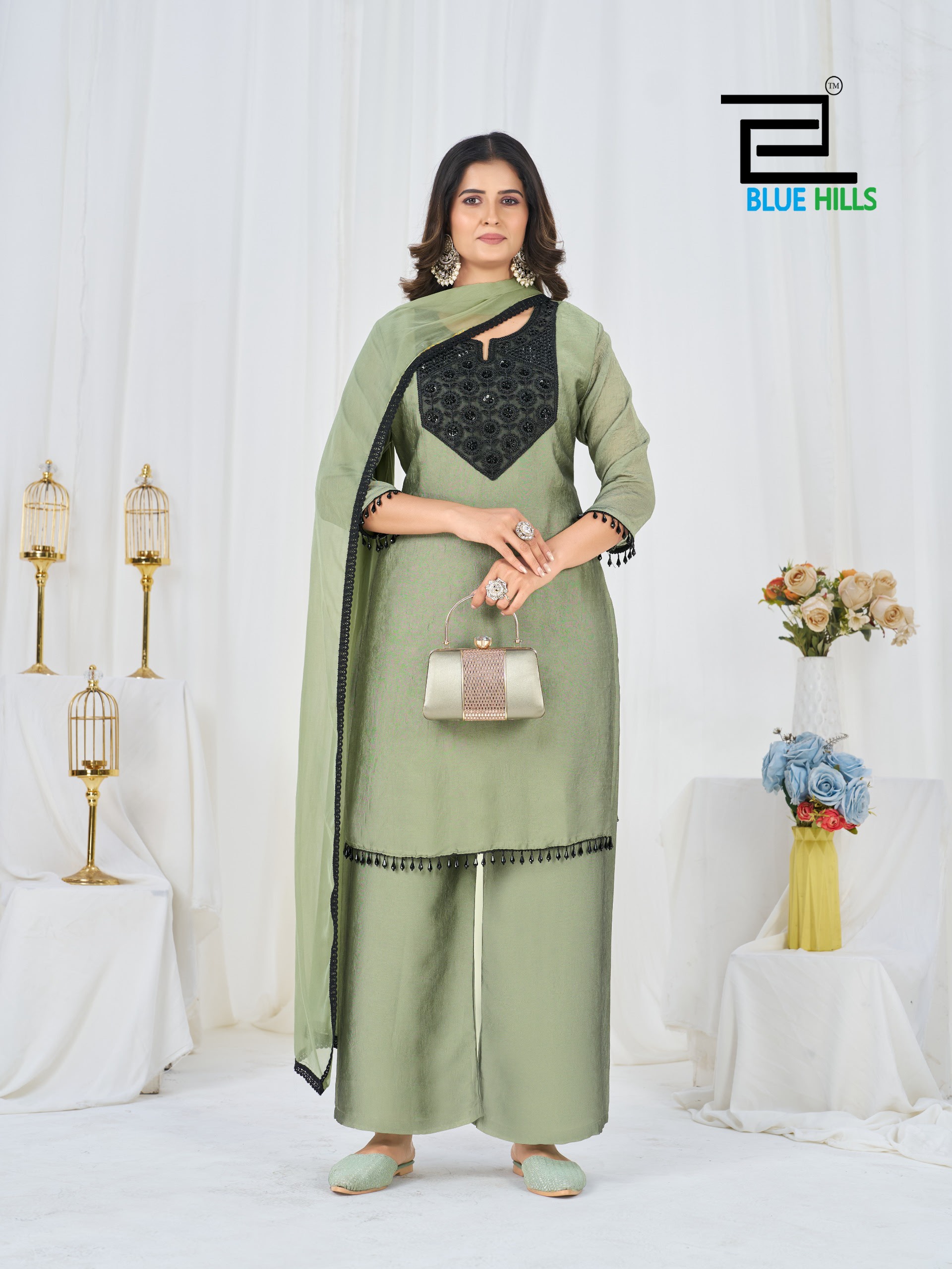 Blue Hills Avantika Rangoli Crush Patch Embroidered Readymade Suit — Wholesale Readymade Suit, Blue Hills wholesale from Surat — view 2