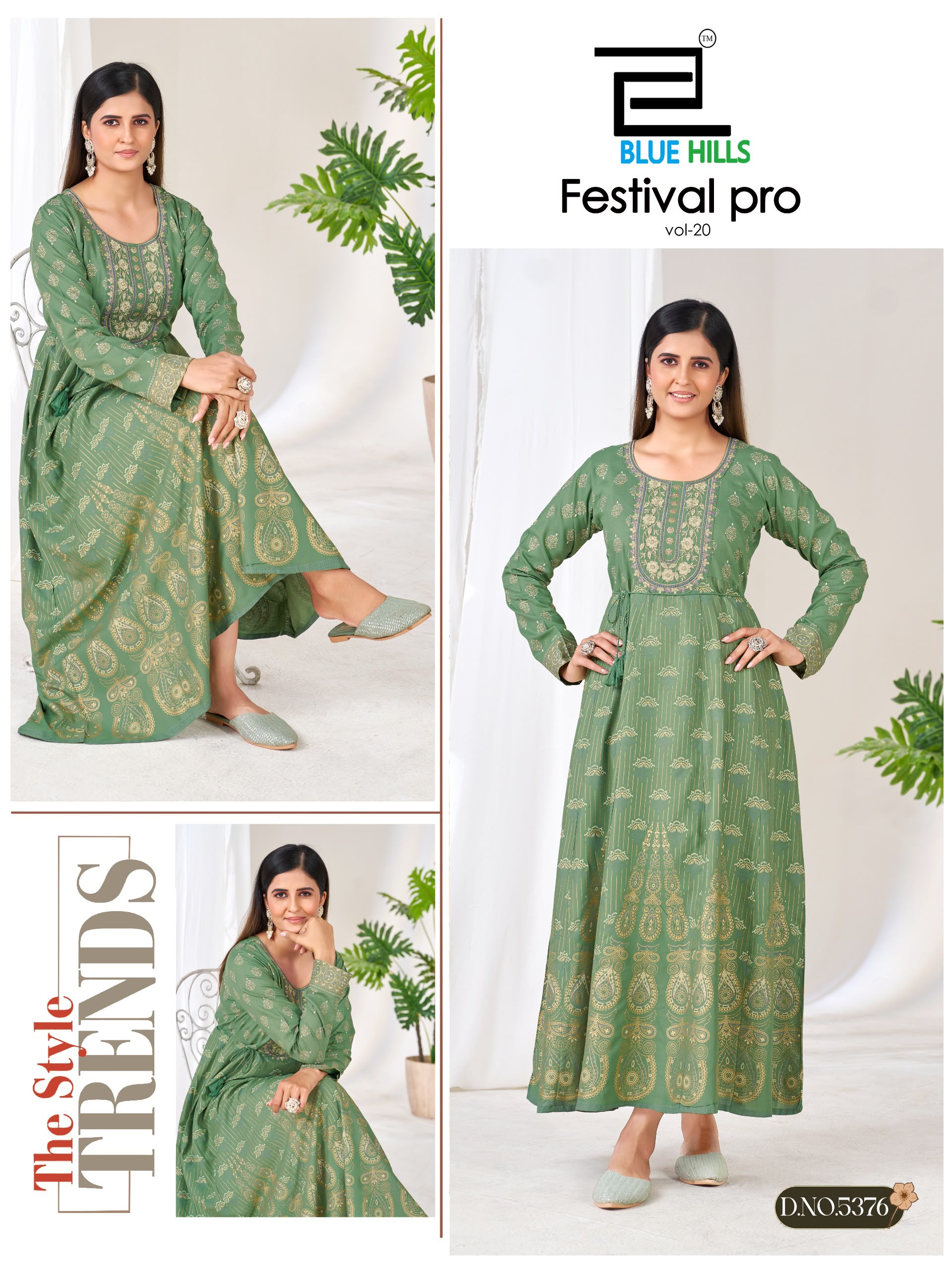 Blue Hills Festival Pro Vol 20 Classic Neck Embroidery Anarkali Gown — Wholesale Kurtis, Blue Hills wholesale from Surat — view 5
