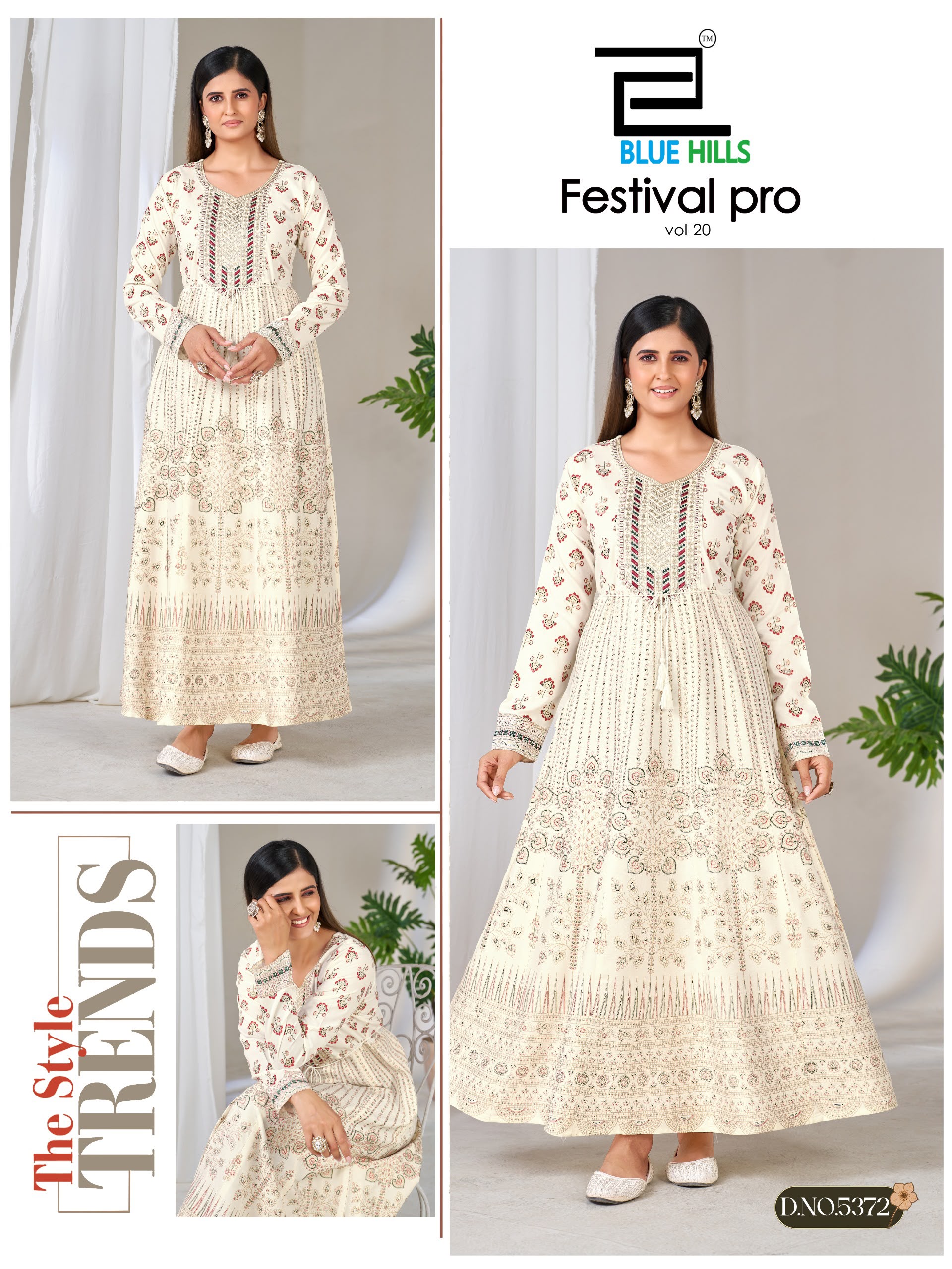 Blue Hills Festival Pro Vol 20 Classic Neck Embroidery Anarkali Gown — Wholesale Kurtis, Blue Hills wholesale from Surat — view 4