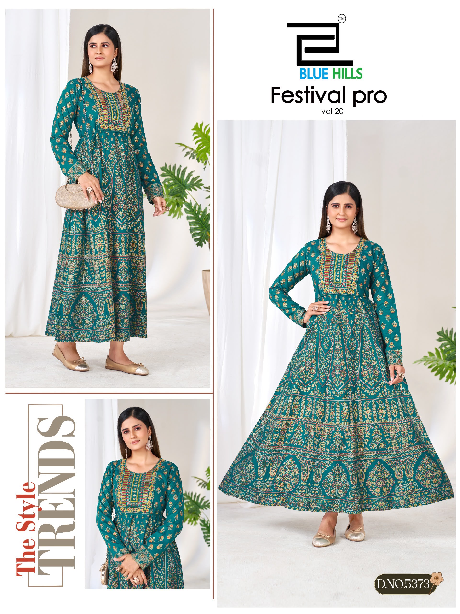 Blue Hills Festival Pro Vol 20 Classic Neck Embroidery Anarkali Gown — Wholesale Kurtis, Blue Hills wholesale from Surat — view 3
