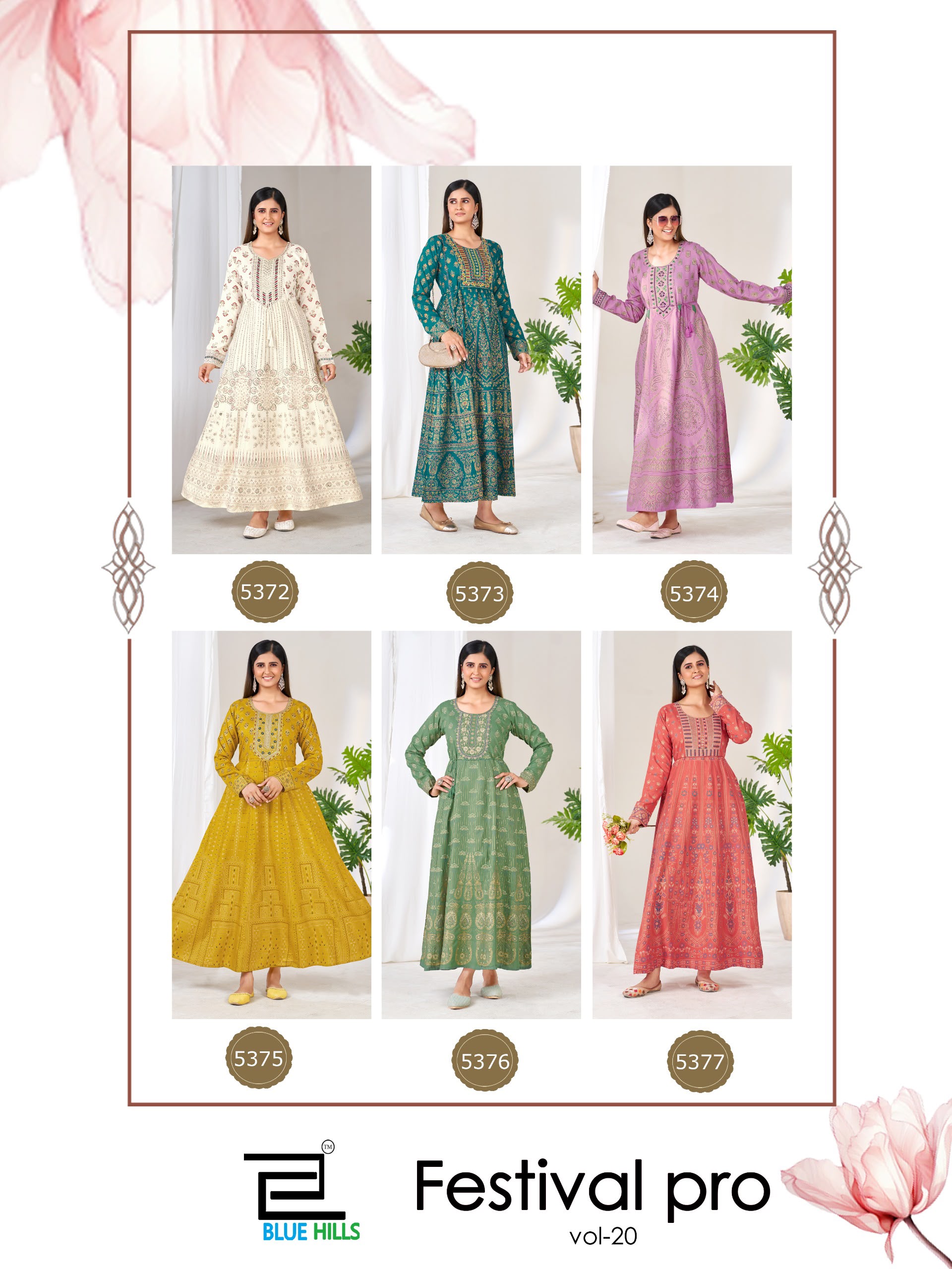 Blue Hills Festival Pro Vol 20 Classic Neck Embroidery Anarkali Gown — Wholesale Kurtis, Blue Hills wholesale from Surat — view 7