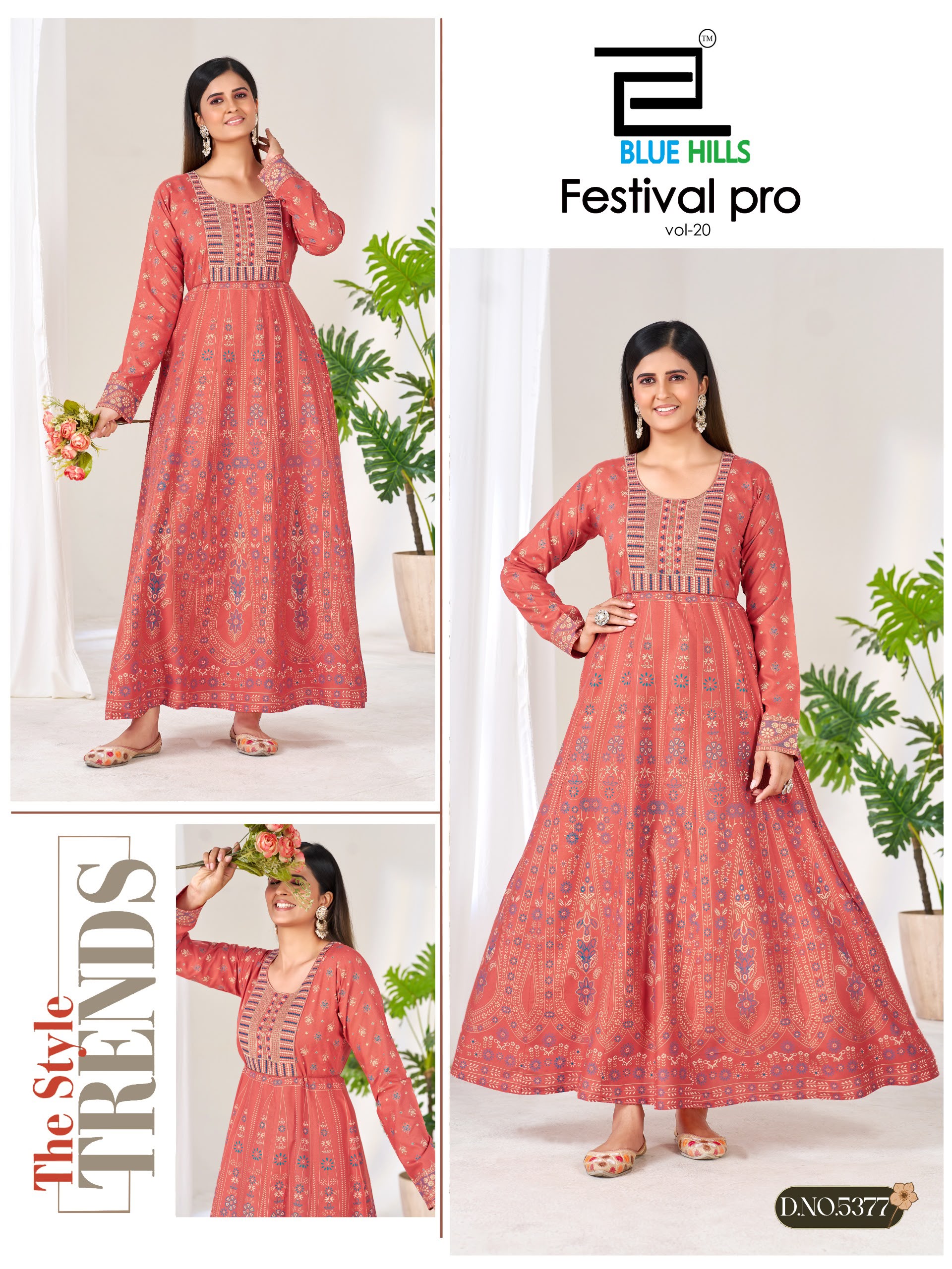 Blue Hills Festival Pro Vol 20 Classic Neck Embroidery Anarkali Gown — Wholesale Kurtis, Blue Hills wholesale from Surat — view 6