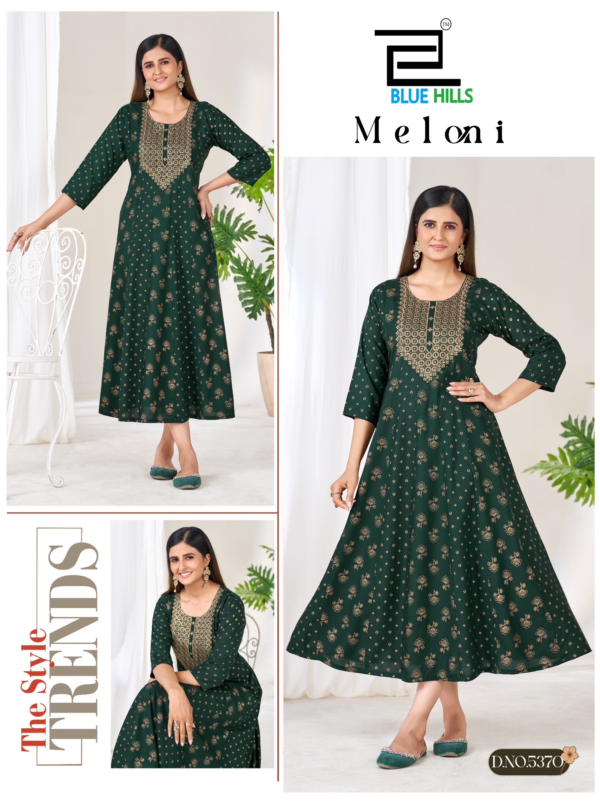 Blue Hills Meloni Rayon Foil Preinted Long Anarakli Kurti
