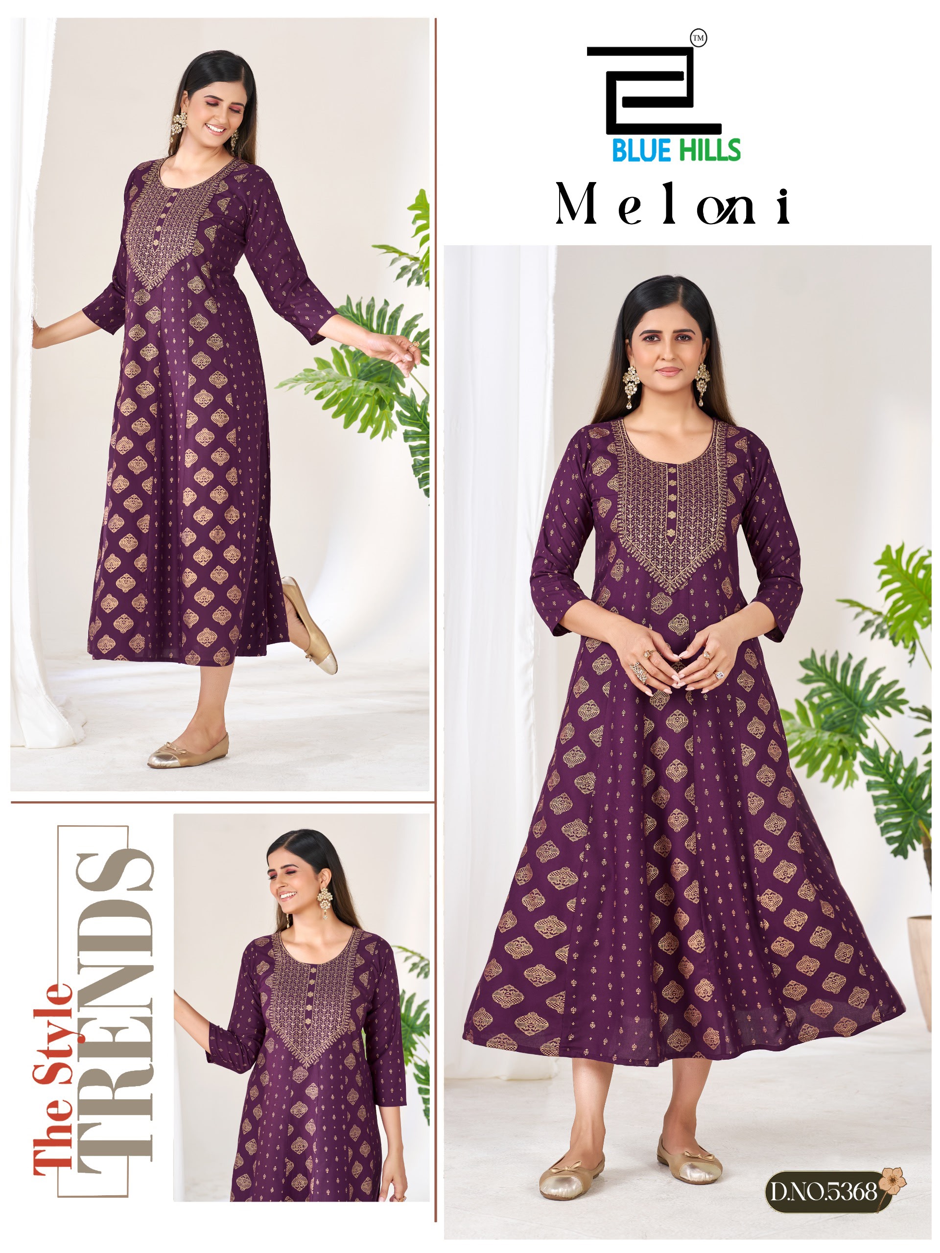 Blue Hills Meloni Plus Size Rayon Foil Long Anarakli Kurti