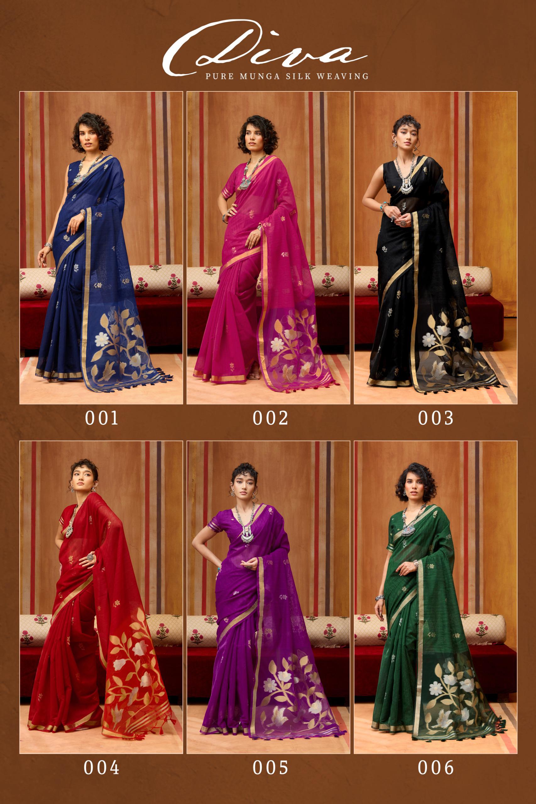 Diva 001 To 006 Munga Silk Handloom Weaving Saree — Wholesale Sarees, rajtex wholesale from Surat — view 3
