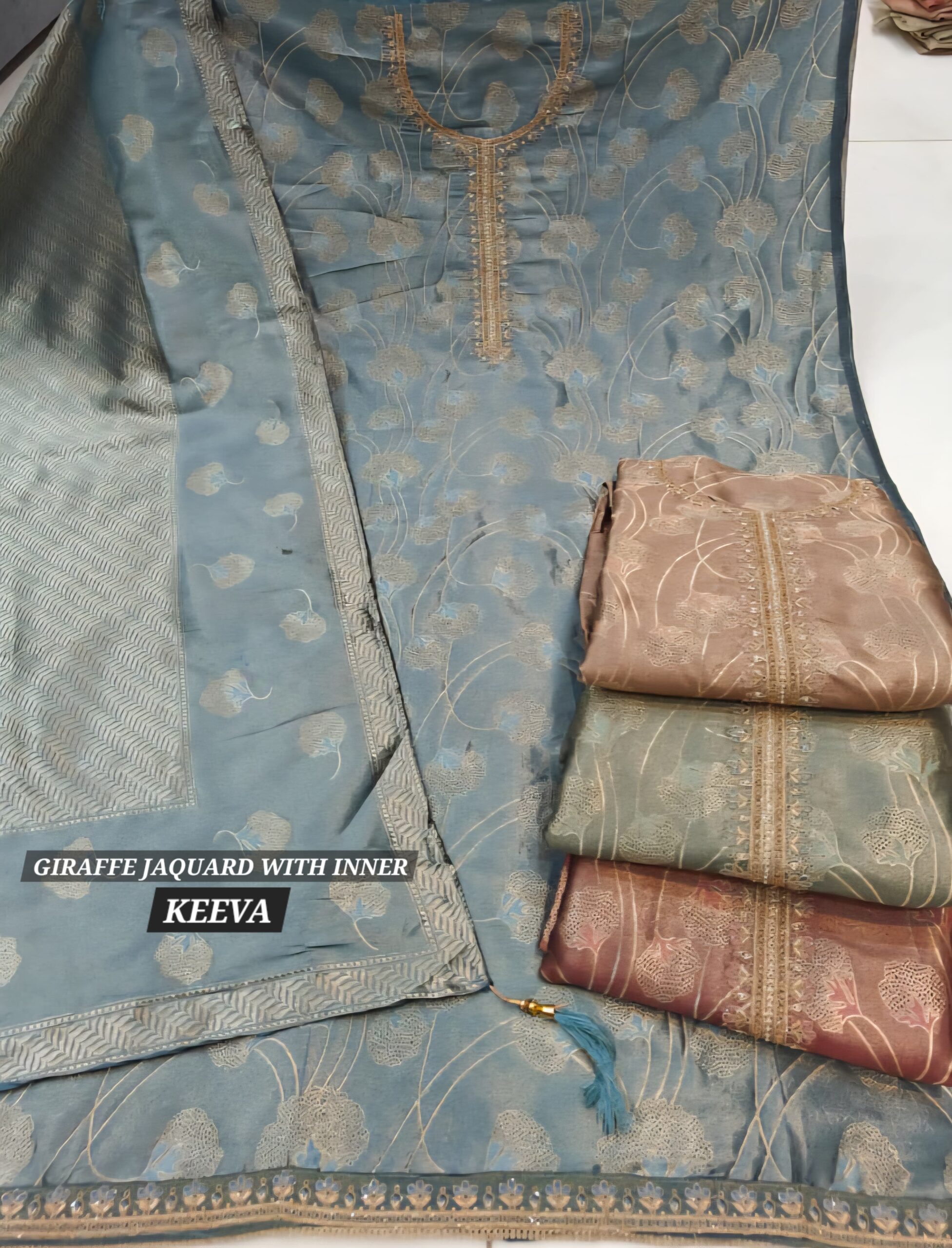 Four Dots Keeva Jiraff Silk Hand Worked Dress Material — Wholesale Churidar Salwar Suits, Four Dots wholesale from Surat — view 3
