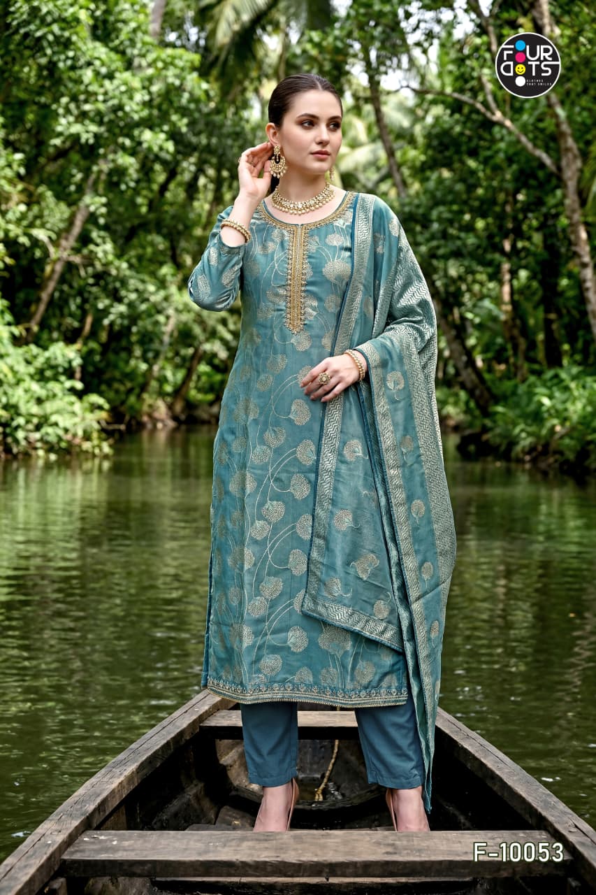 Four Dots Keeva Jiraff Silk Hand Worked Dress Material — Wholesale Churidar Salwar Suits, Four Dots wholesale from Surat — view 2