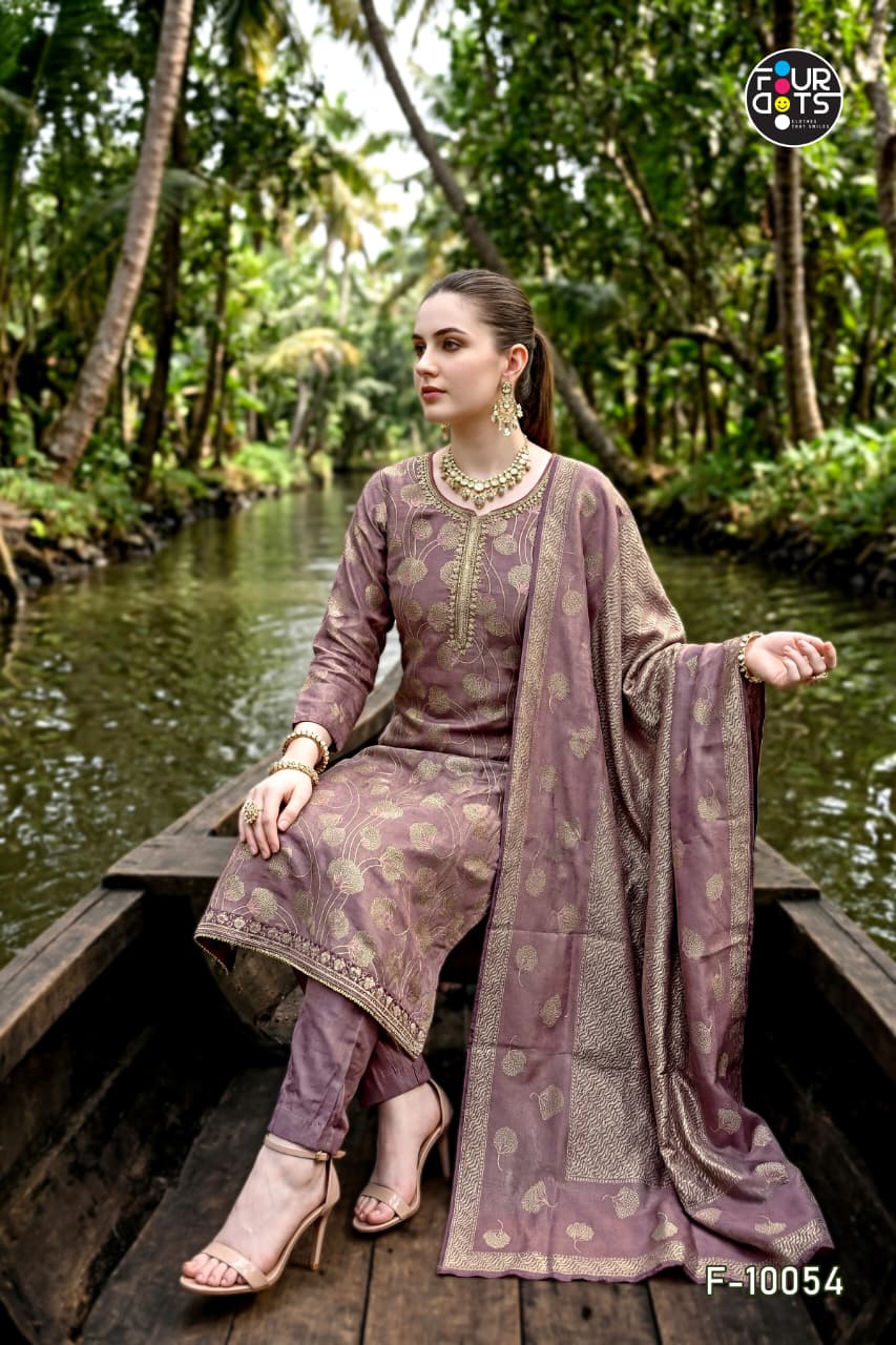 Four Dots Keeva Jiraff Silk Hand Worked Dress Material — Wholesale Churidar Salwar Suits, Four Dots wholesale from Surat — view 6