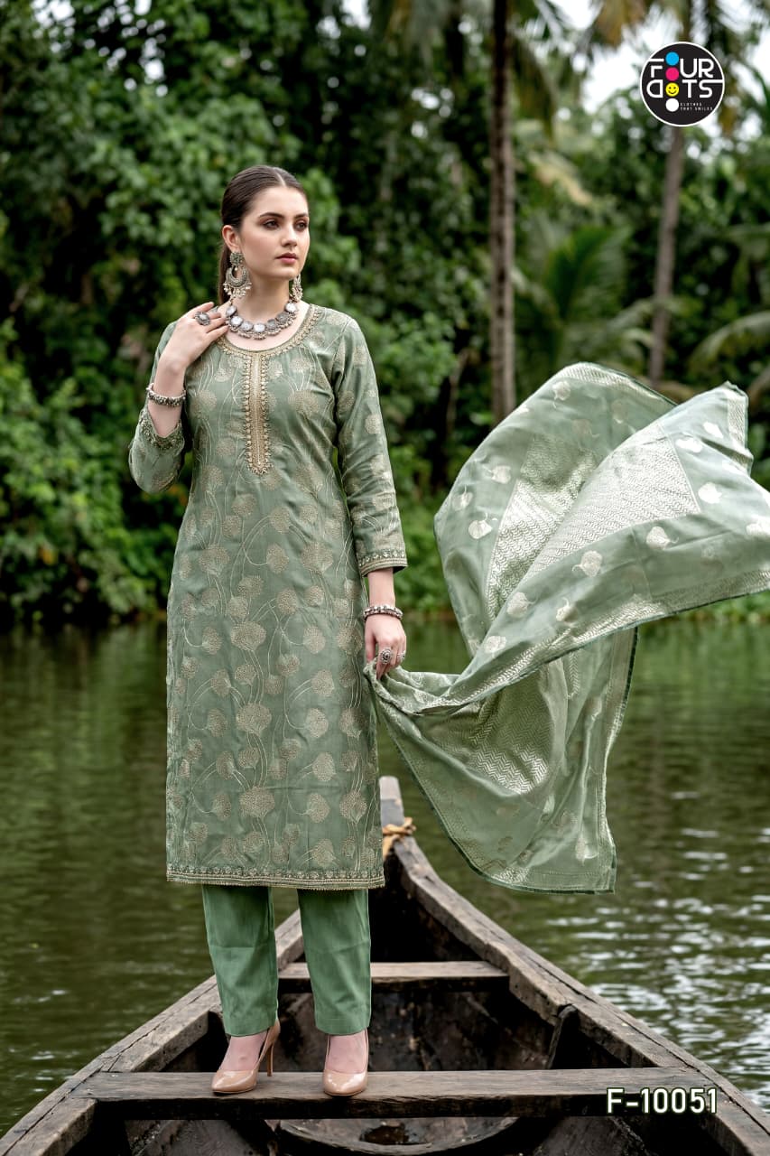 Four Dots Keeva Jiraff Silk Hand Worked Dress Material — Wholesale Churidar Salwar Suits, Four Dots wholesale from Surat — view 5