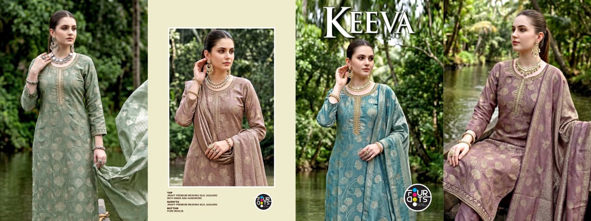 Four Dots Keeva Jiraff Silk Hand Worked Dress Material — Wholesale Churidar Salwar Suits, Four Dots wholesale from Surat — view 4