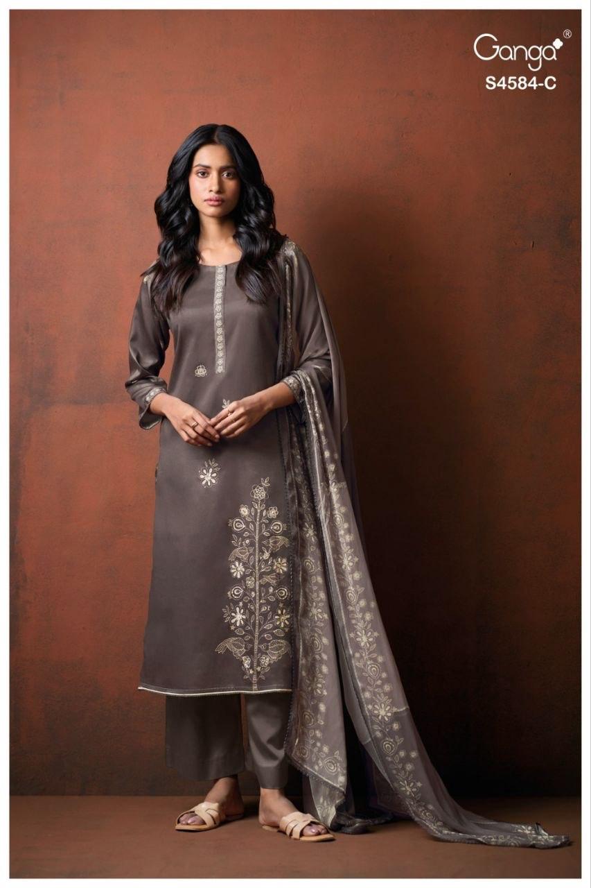 Ganga Feska 4584 Cotton Satin Handworked Salwar Kameez Set — Wholesale Pakistani Suits, Ganga wholesale from Surat — view 3