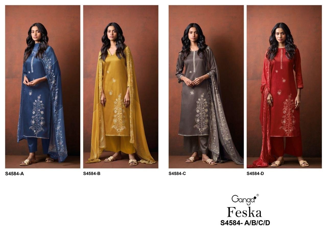 Ganga Feska 4584 Cotton Satin Handworked Salwar Kameez Set — Wholesale Pakistani Suits, Ganga wholesale from Surat — view 6