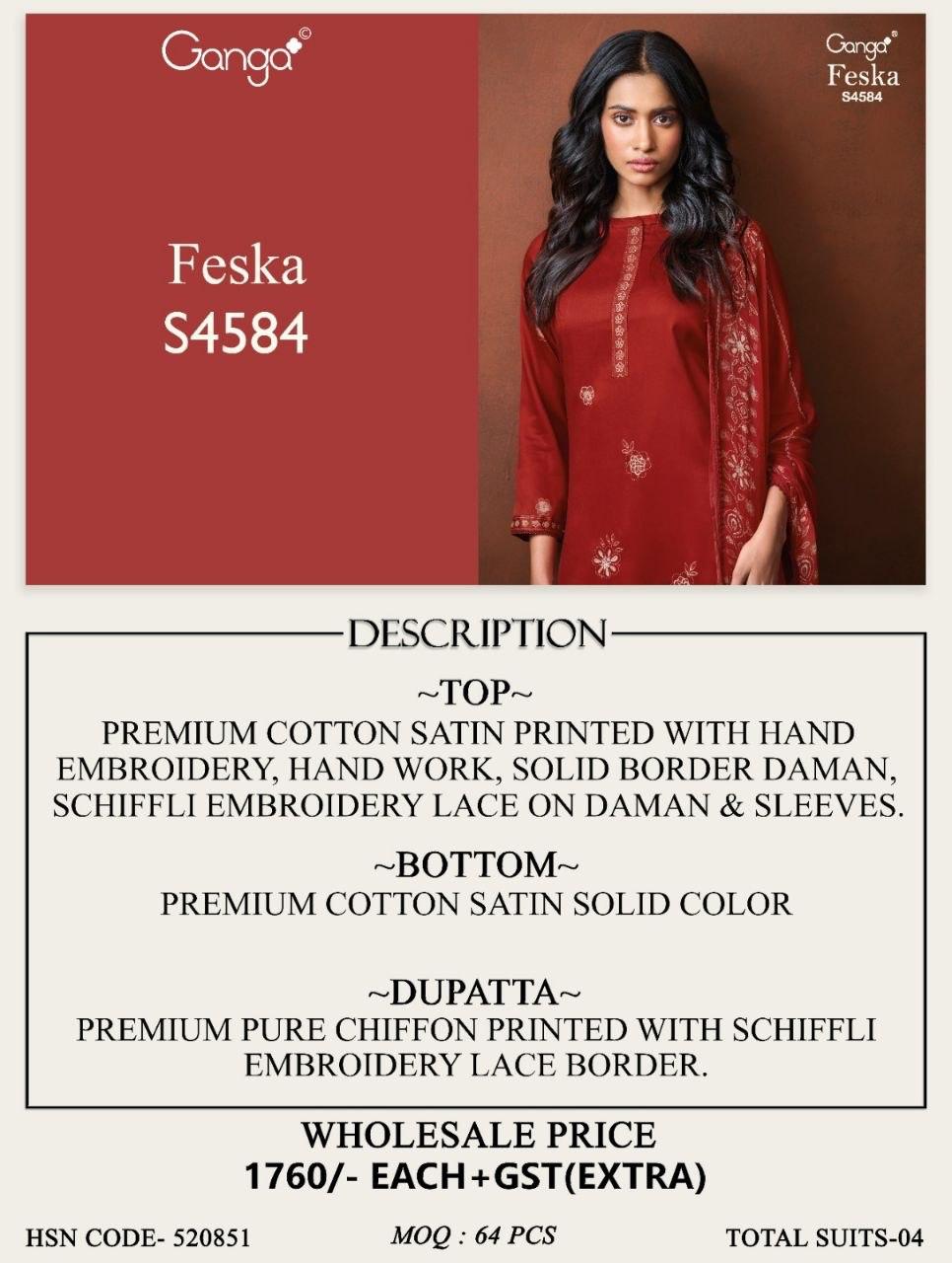 Ganga Feska 4584 Cotton Satin Handworked Salwar Kameez Set — Wholesale Pakistani Suits, Ganga wholesale from Surat — view 4