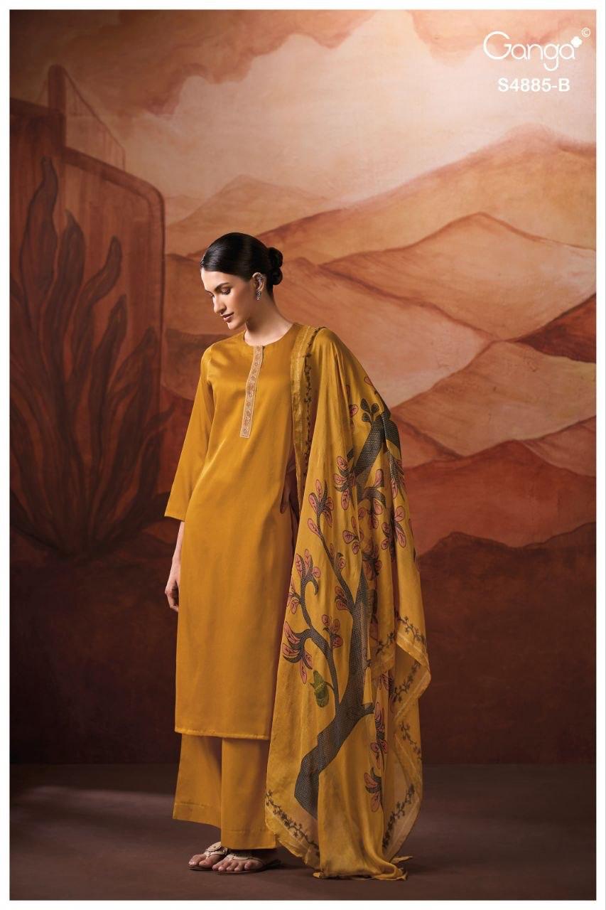 Ganga Lvessa 4885 Cotton Satin Printed Neck Salwar Suit — Wholesale Dress Material, Ganga wholesale from Surat — view 4