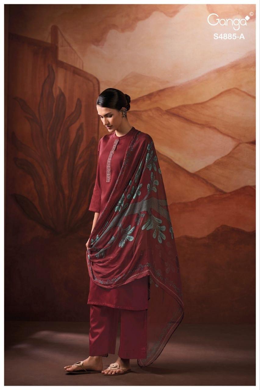 Ganga Lvessa 4885 Cotton Satin Printed Neck Salwar Suit — Wholesale Dress Material, Ganga wholesale from Surat — view 3