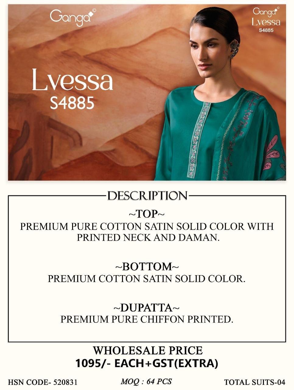 Ganga Lvessa 4885 Cotton Satin Printed Neck Salwar Suit — Wholesale Dress Material, Ganga wholesale from Surat — view 2
