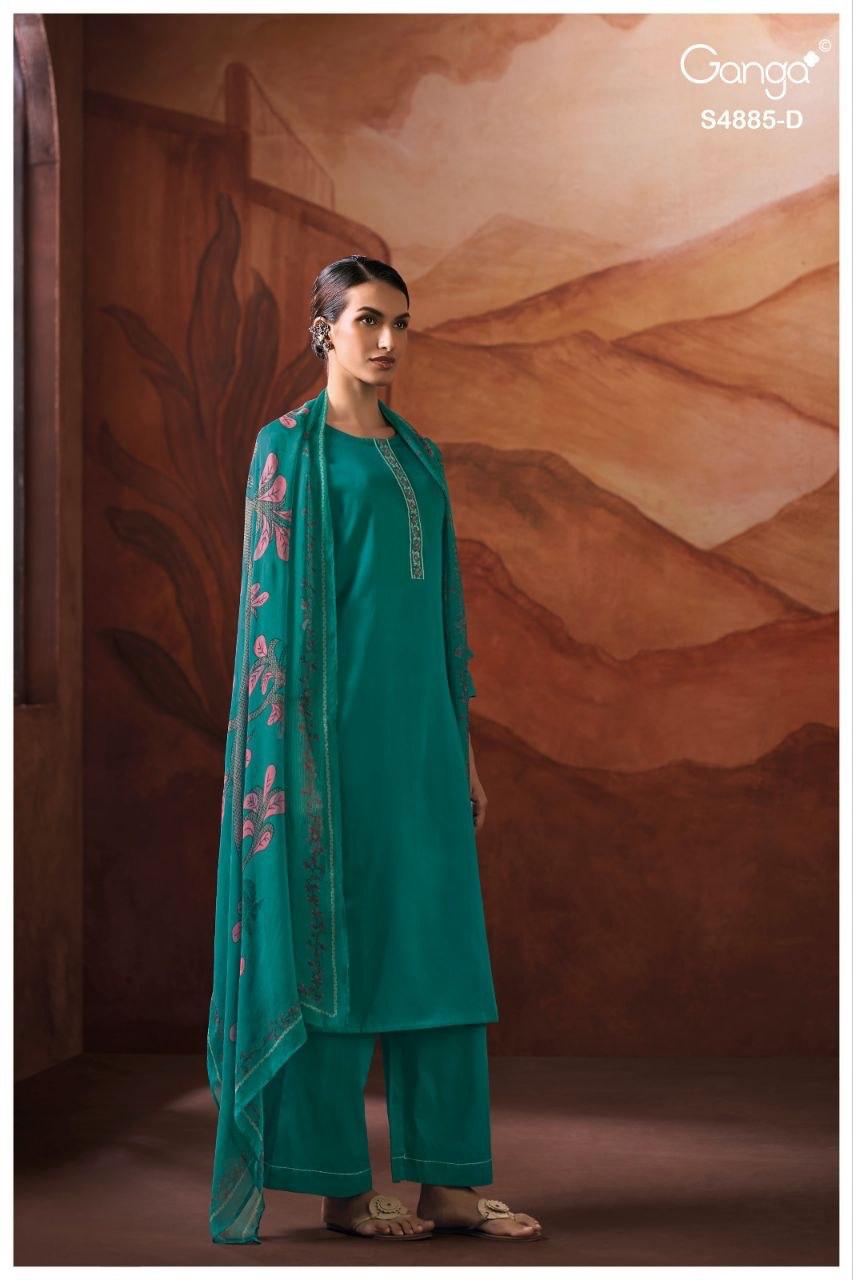 Ganga Lvessa 4885 Cotton Satin Printed Neck Salwar Suit — Wholesale Dress Material, Ganga wholesale from Surat — view 5