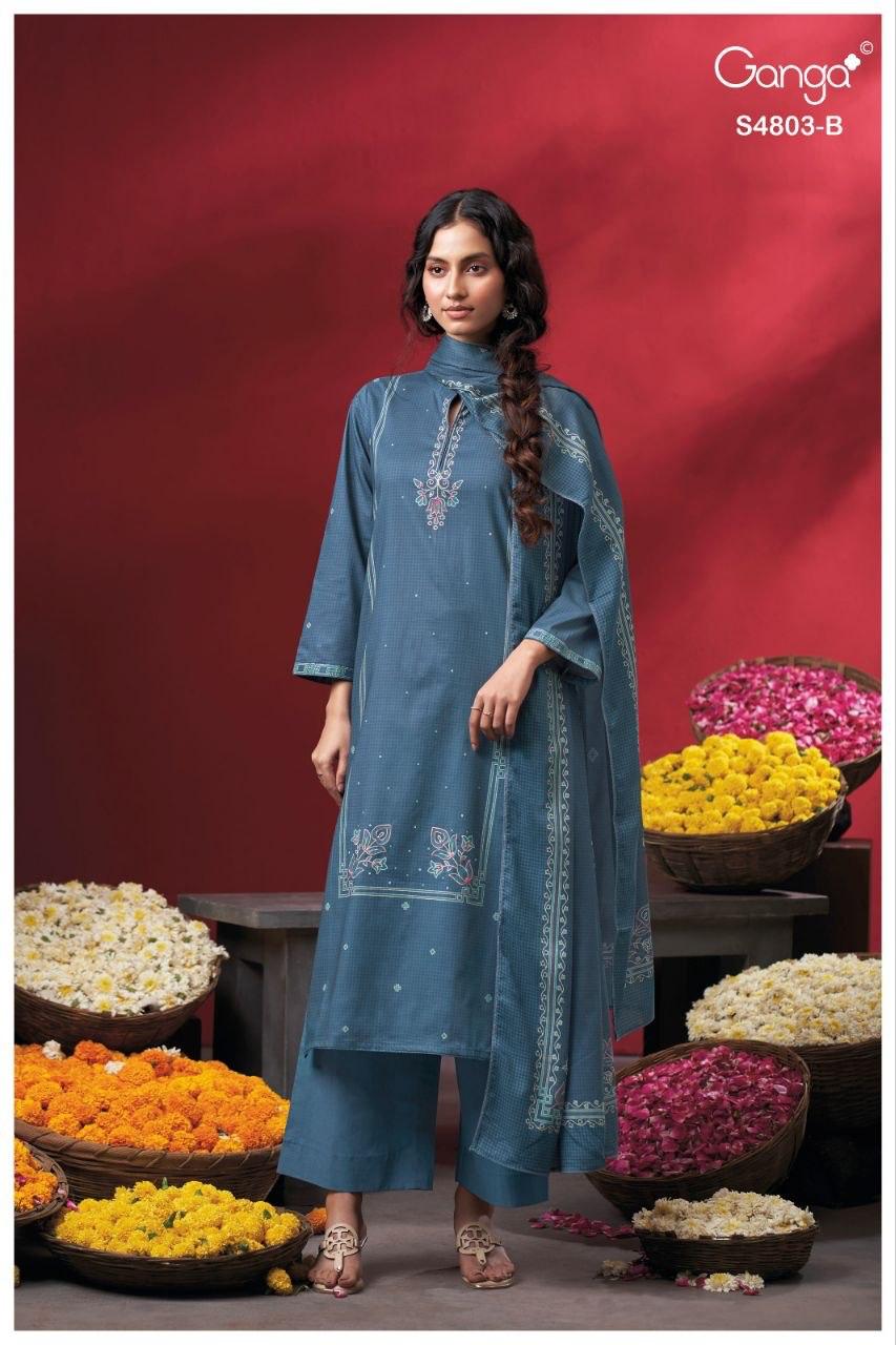 Ganga Nireya 4803 Cotton Printed Embroiderd Salwar Suit — Wholesale Salwar Suits, Ganga wholesale from Surat — view 8
