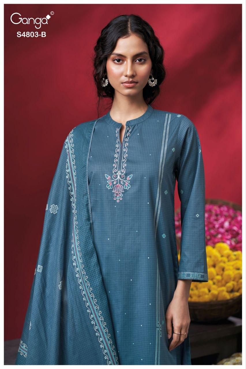 Ganga Nireya 4803 Cotton Printed Embroiderd Salwar Suit — Wholesale Salwar Suits, Ganga wholesale from Surat — view 4