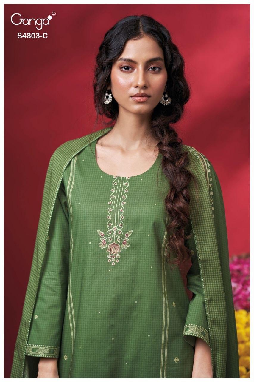 Ganga Nireya 4803 Cotton Printed Embroiderd Salwar Suit