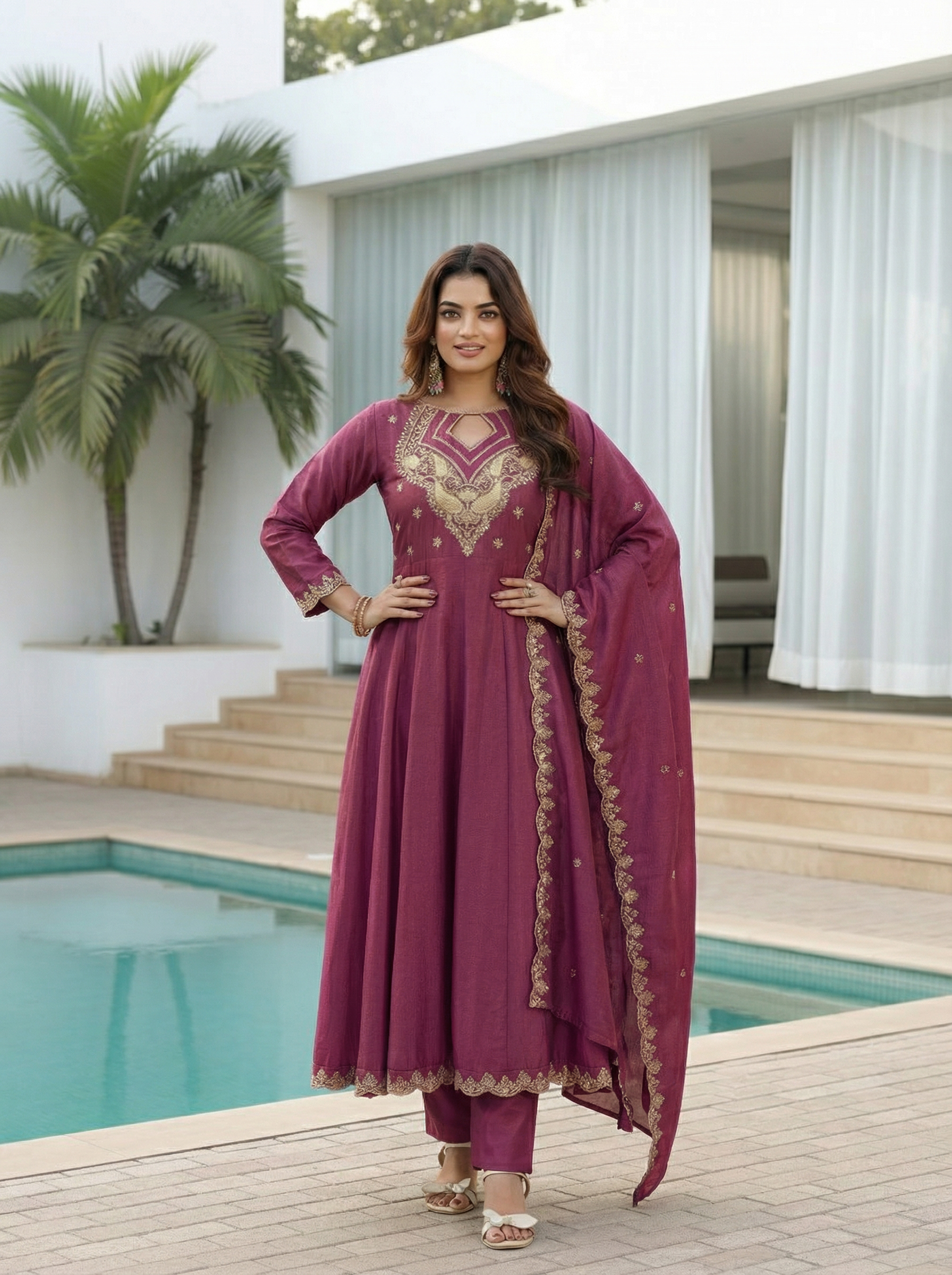 Harshita 01 Cp Vichitra Embroidered Readymdae Salwar Suit