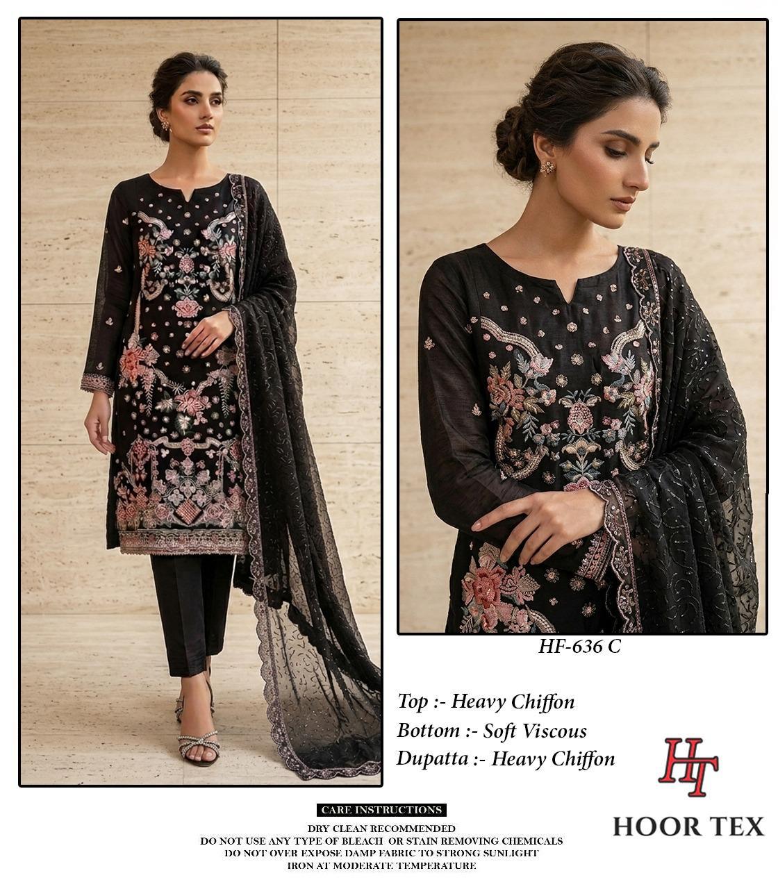Hoor Tex 636 A To C Chiffon Embroidered Designer Salwar Kameez — Wholesale Readymade Suit, hoor Tex wholesale from Surat — view 5