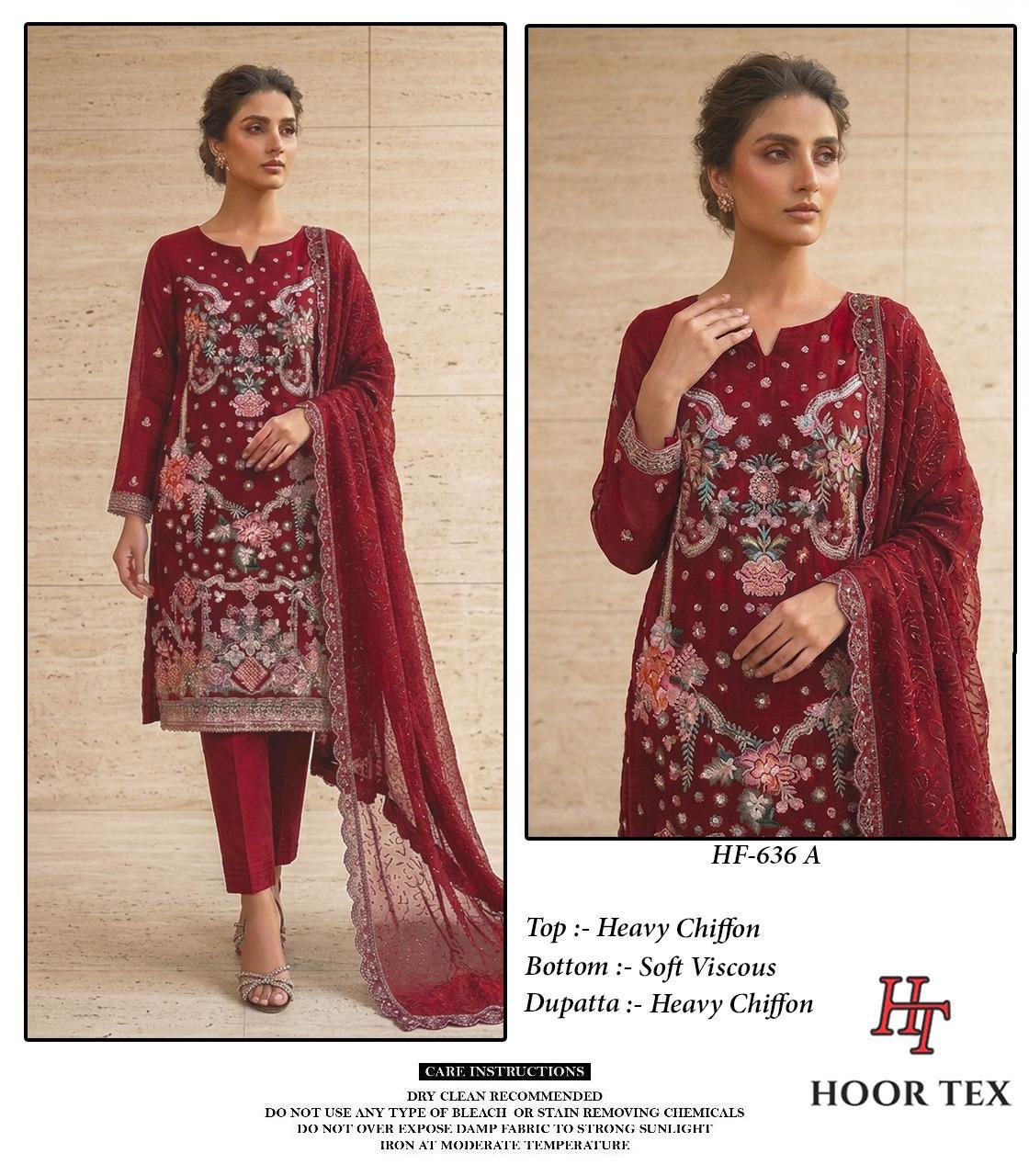 Hoor Tex 636 A To C Chiffon Embroidered Designer Salwar Kameez — Wholesale Readymade Suit, hoor Tex wholesale from Surat — view 4