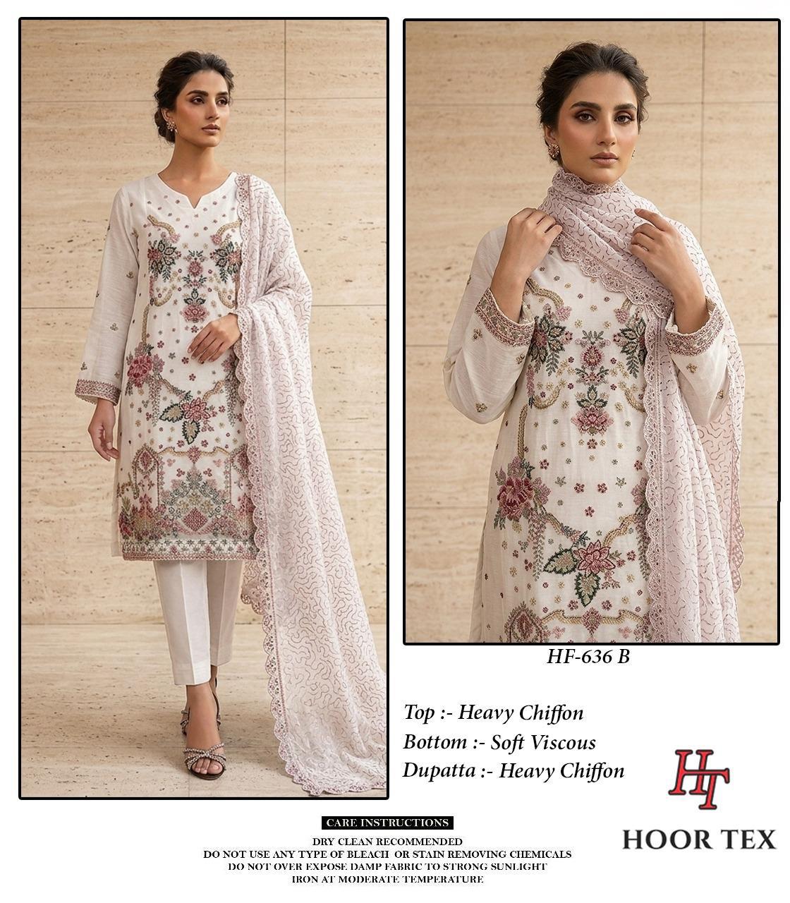 Hoor Tex 636 A To C Chiffon Embroidered Designer Salwar Kameez — Wholesale Readymade Suit, hoor Tex wholesale from Surat — view 3