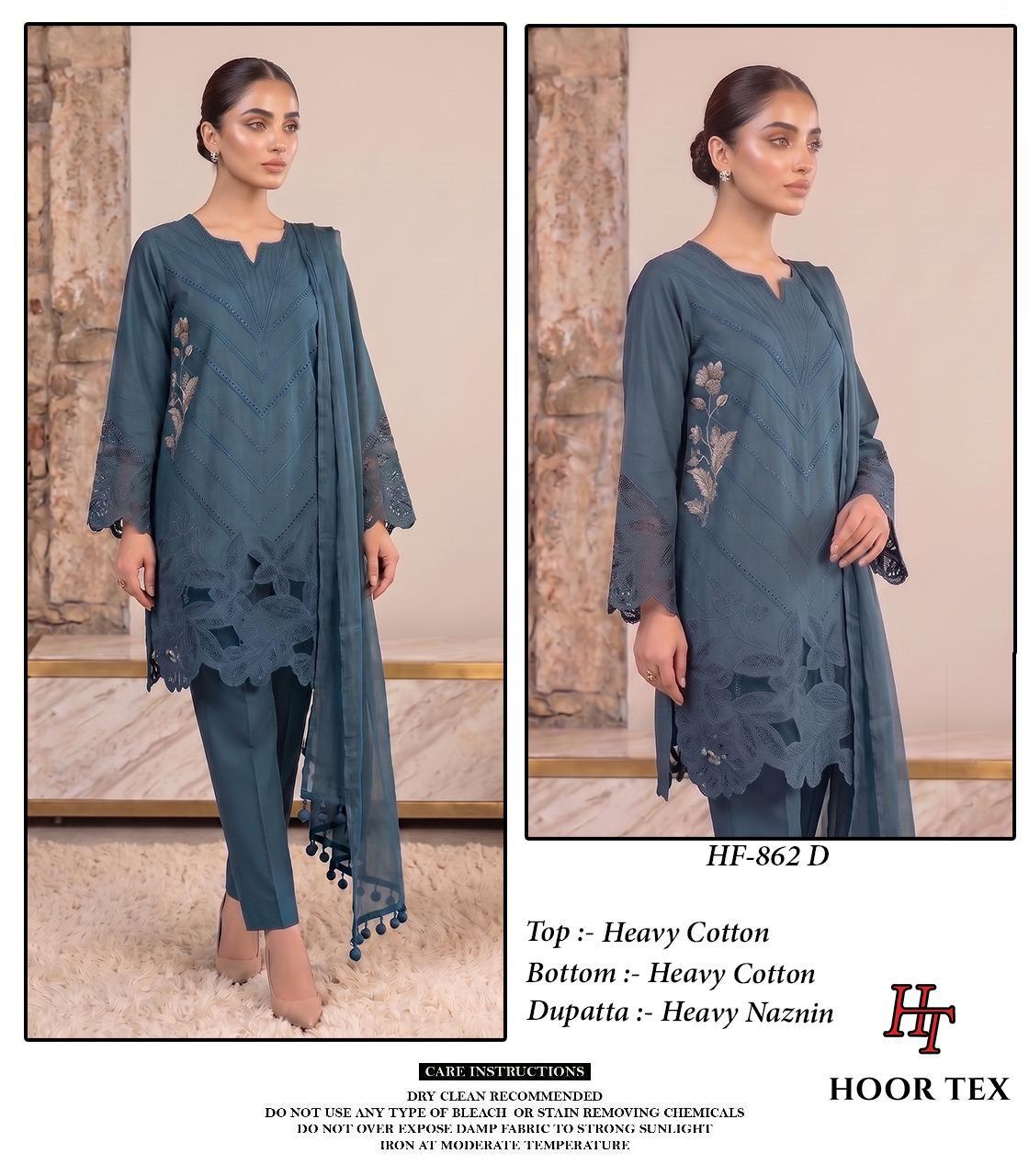 Hoor Tex 862 A To D Cotton Embroidered Pakistani Salwar Suit — Wholesale Readymade Suit, hoor Tex wholesale from Surat — view 4