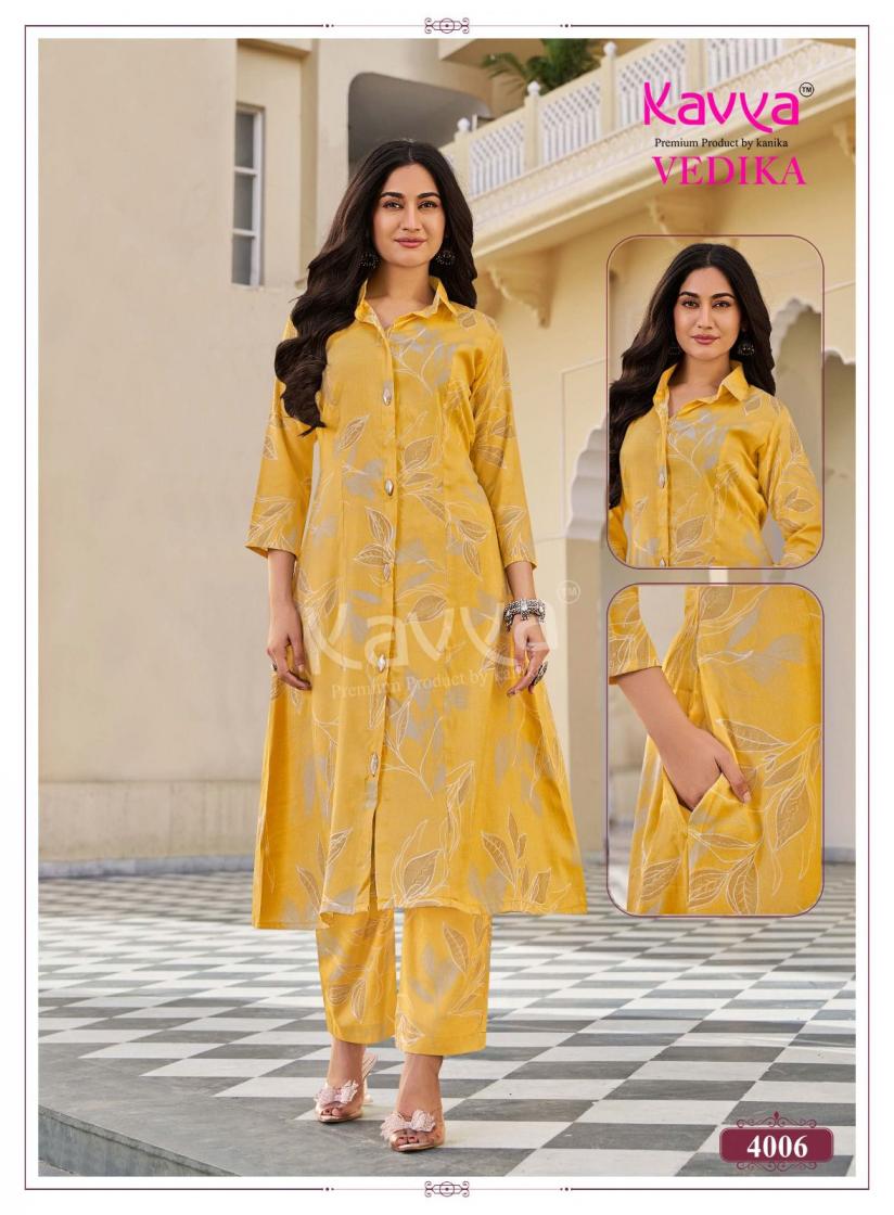 Kavya Vedika Vol 04 Capsule Foil Printed Kurti With Bottom Set — Wholesale Kurtis, Kavya wholesale from Surat — view 4