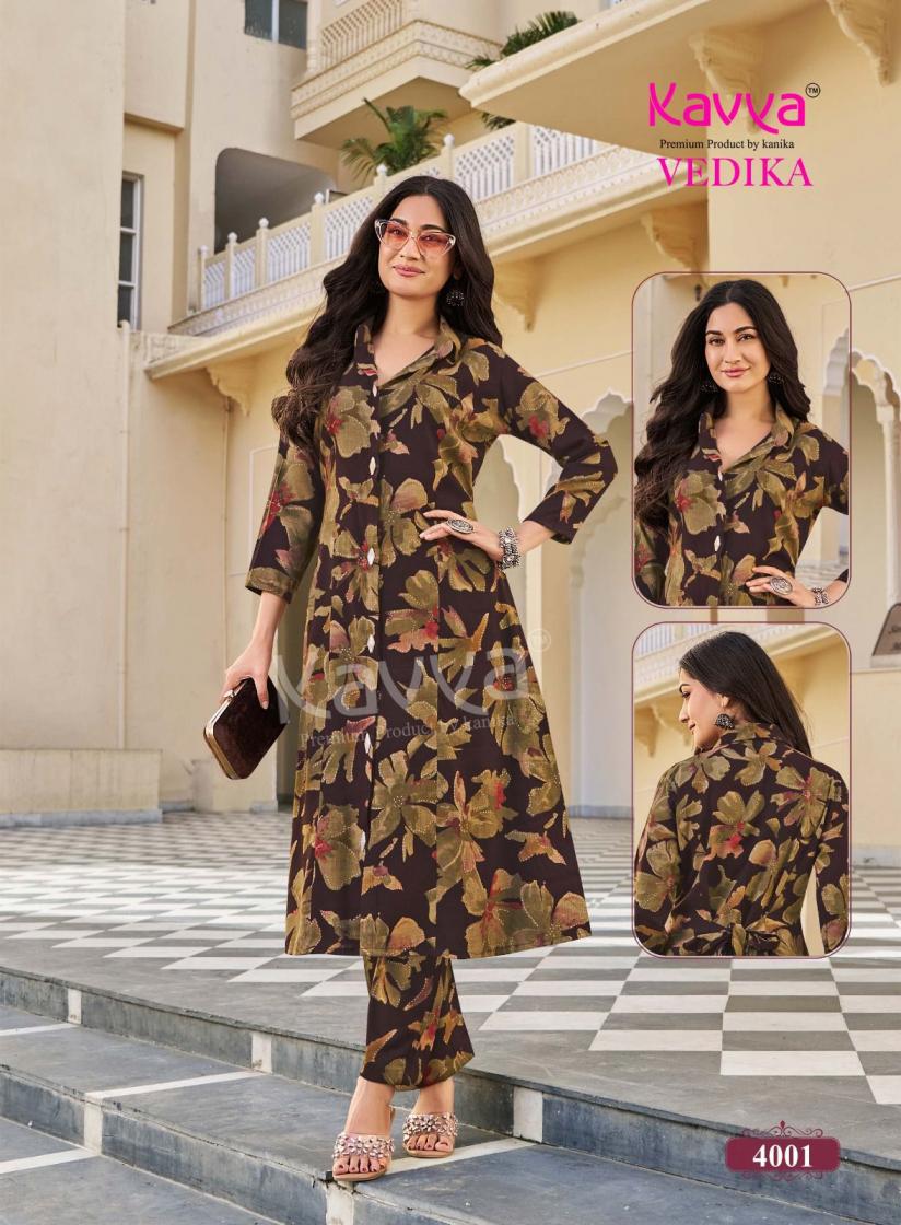 Kavya Vedika Vol 04 Capsule Foil Printed Kurti With Bottom Set — Wholesale Kurtis, Kavya wholesale from Surat — view 3