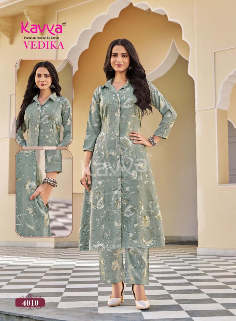 Kavya Vedika Vol 04 Capsule Foil Printed Kurti With Bottom Set — Wholesale Kurtis, Kavya wholesale from Surat — view 11