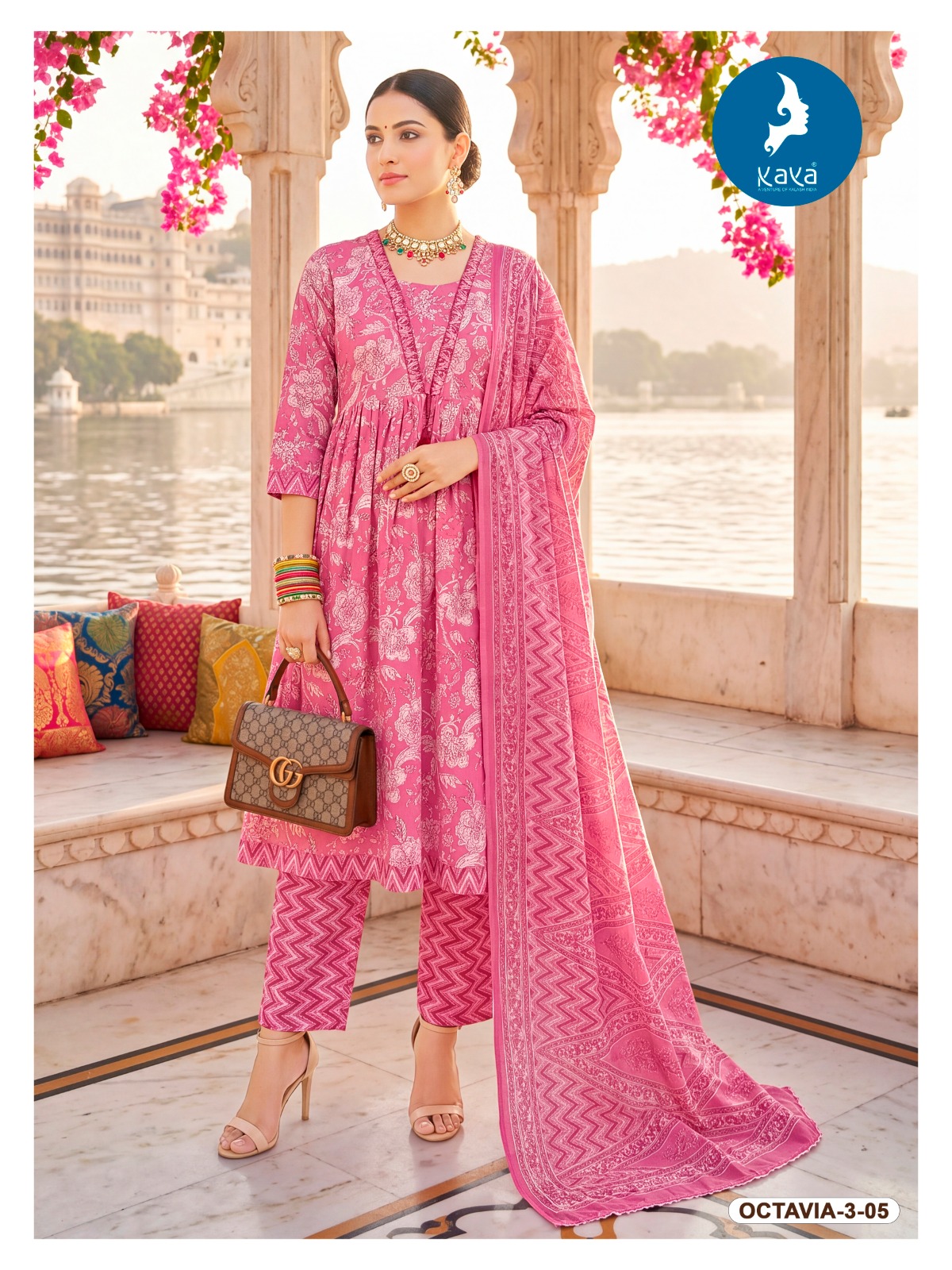 Kaya Octavia Vol 3 Cotton Printed Kurti With Bottom Dupatta Set — Wholesale Anarkali Kurti, Kavya wholesale from Surat — view 6