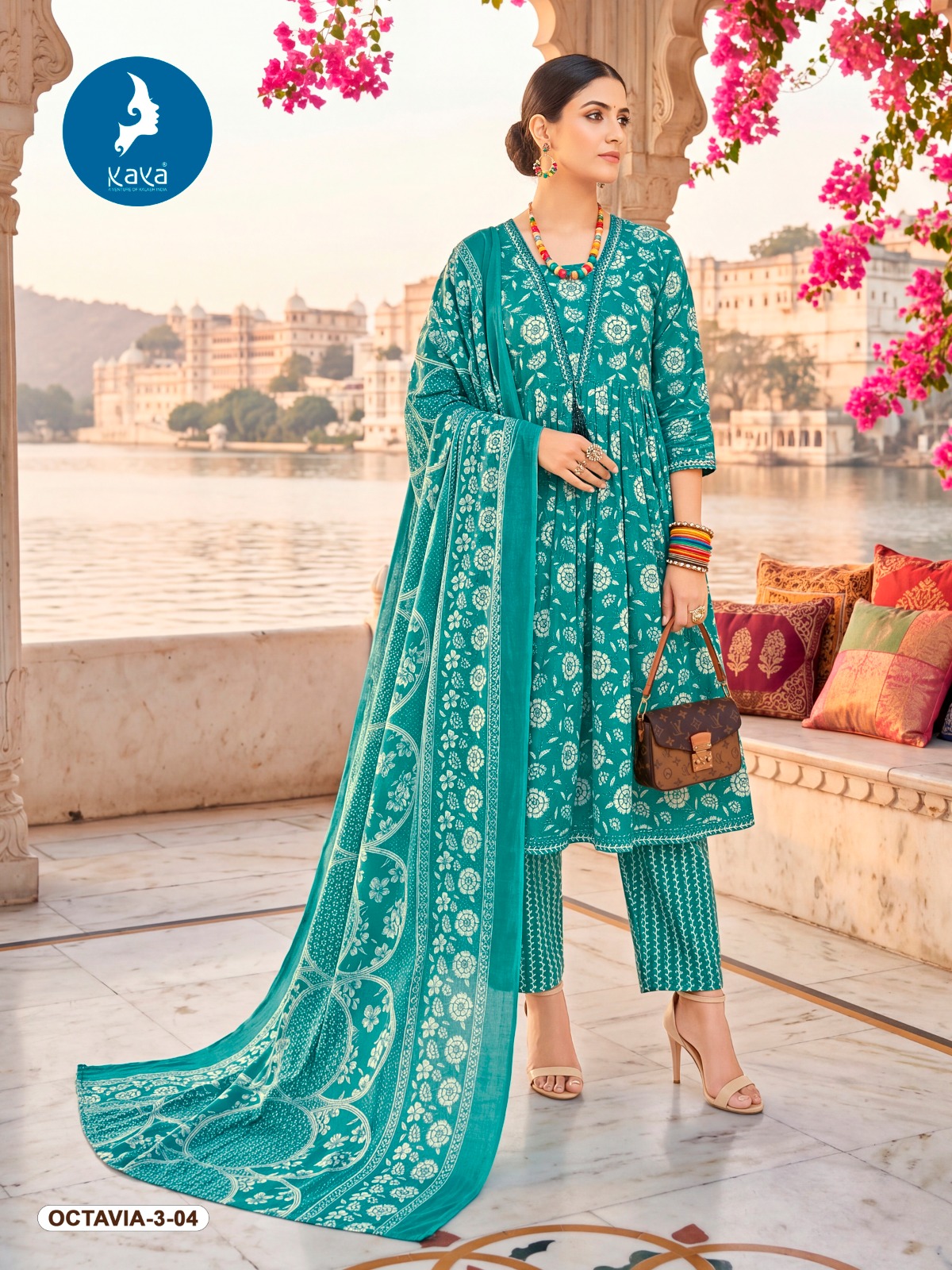 Kaya Octavia Vol 3 Cotton Printed Kurti With Bottom Dupatta Set — Wholesale Anarkali Kurti, Kavya wholesale from Surat — view 4