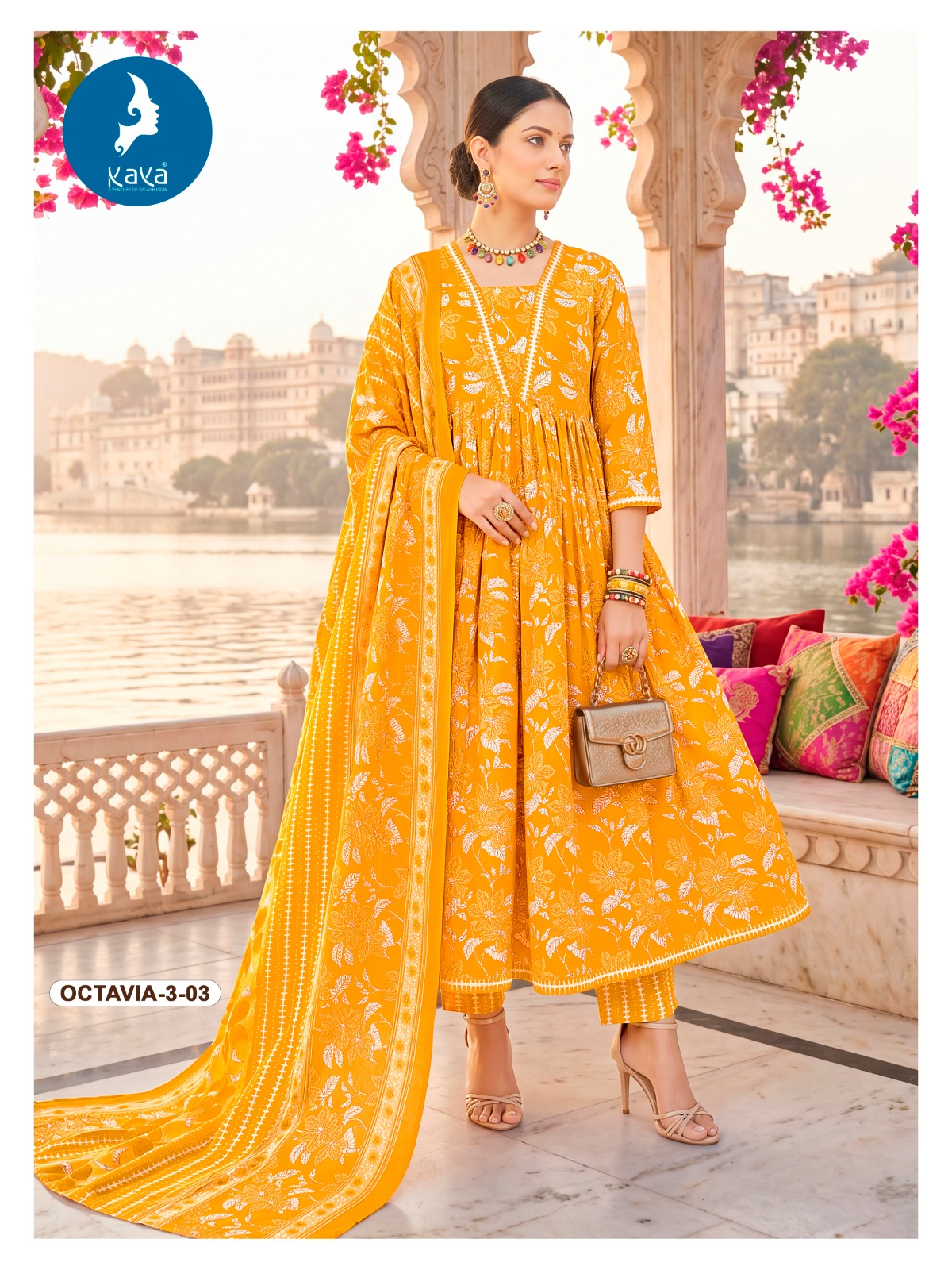 Kaya Octavia Vol 3 Cotton Printed Kurti With Bottom Dupatta Set — Wholesale Anarkali Kurti, Kavya wholesale from Surat — view 3