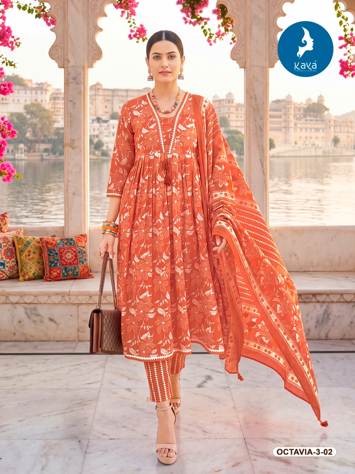 Kaya Octavia Vol 3 Cotton Printed Kurti With Bottom Dupatta Set — Wholesale Anarkali Kurti, Kavya wholesale from Surat — view 2
