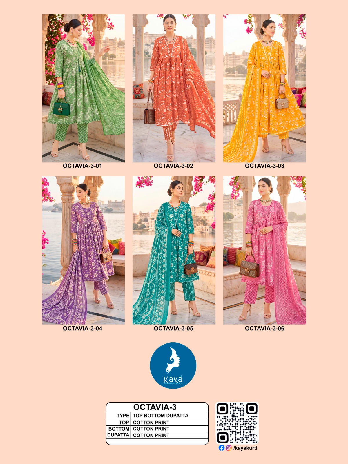 Kaya Octavia Vol 3 Cotton Printed Kurti With Bottom Dupatta Set — Wholesale Anarkali Kurti, Kavya wholesale from Surat — view 7
