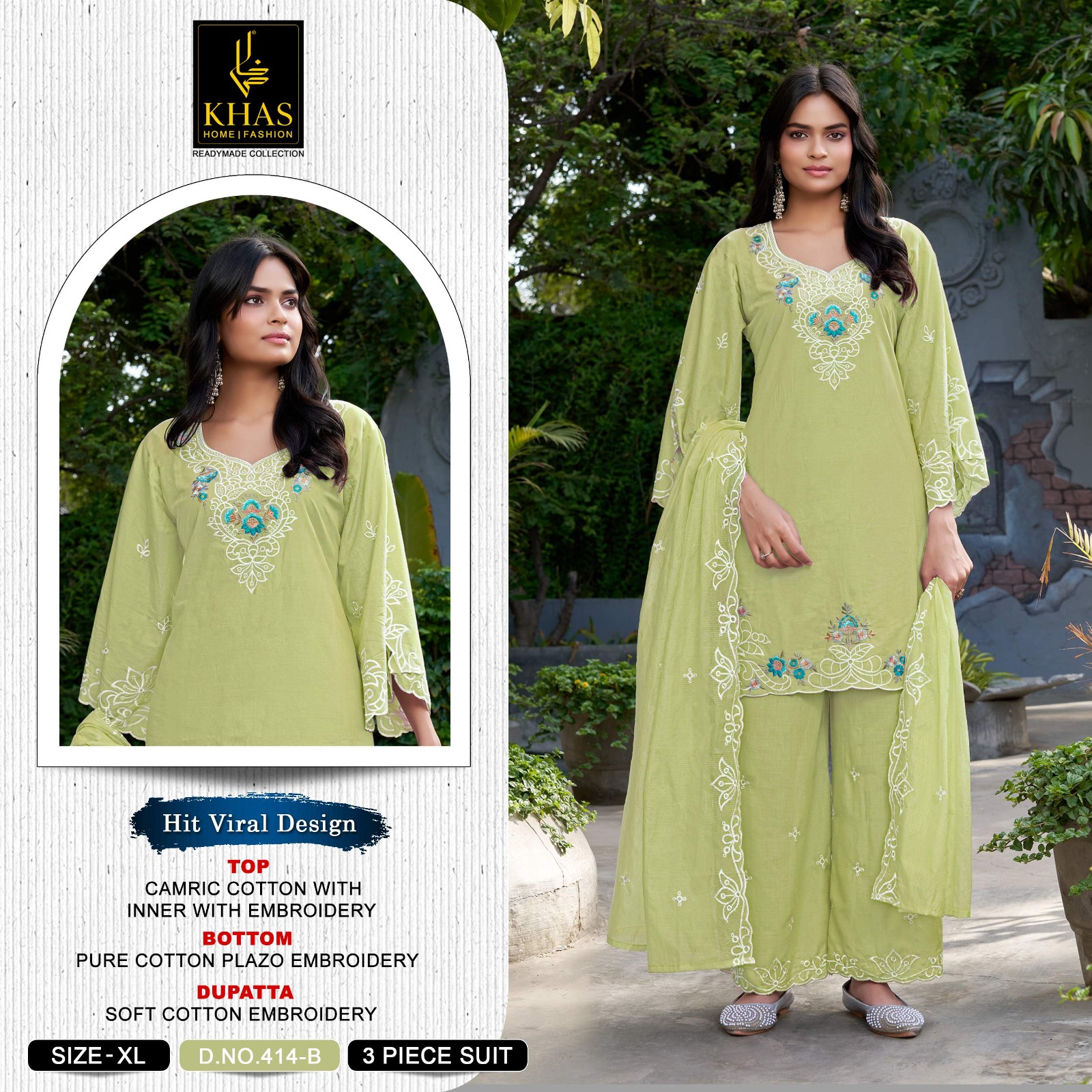 Khas 414 A To D Cambric Cotton Embroidered Salwar Suit — Designer Readymade Suits, Khas wholesale from Surat — view 3