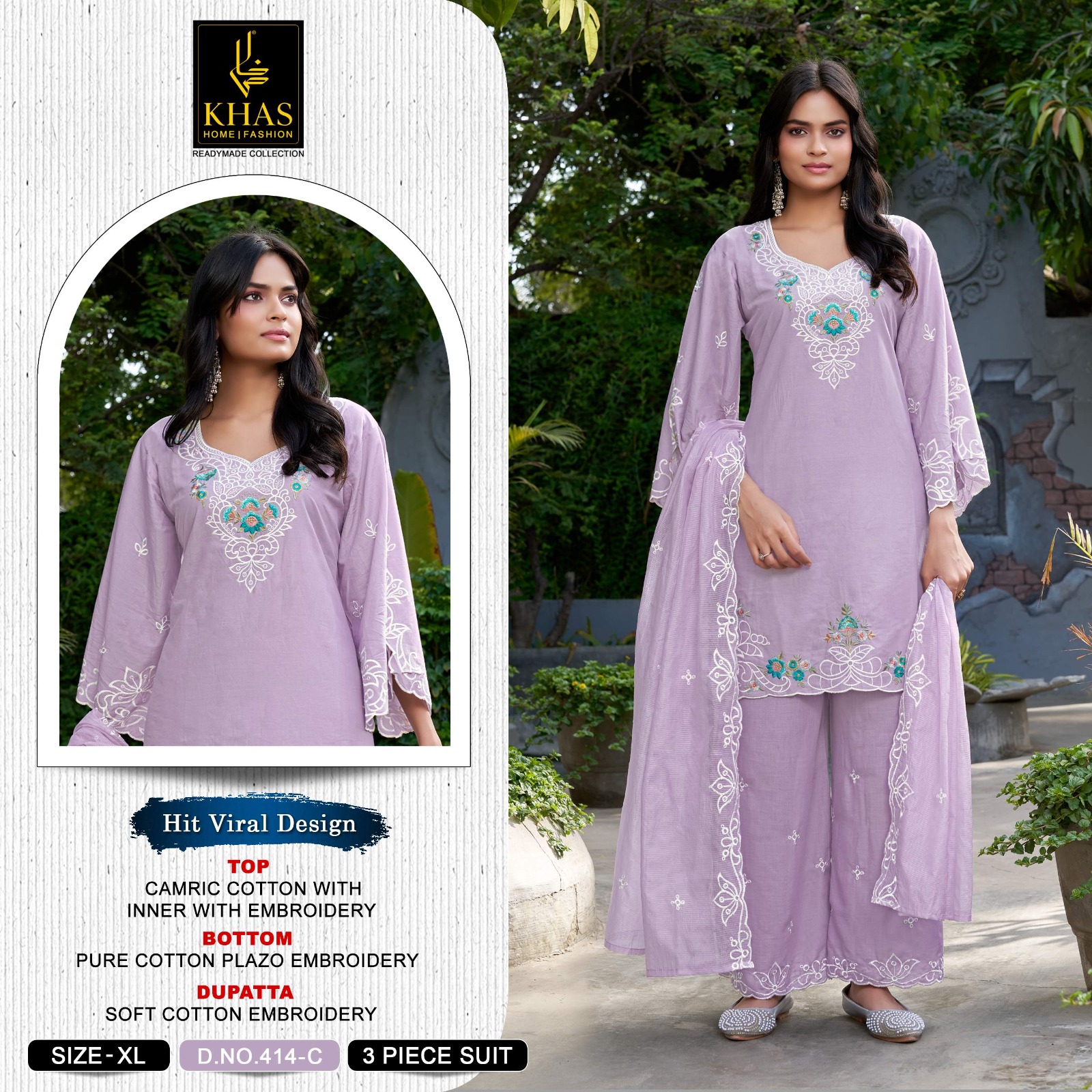 Khas 414 A To D Cambric Cotton Embroidered Salwar Suit — Designer Readymade Suits, Khas wholesale from Surat — view 2