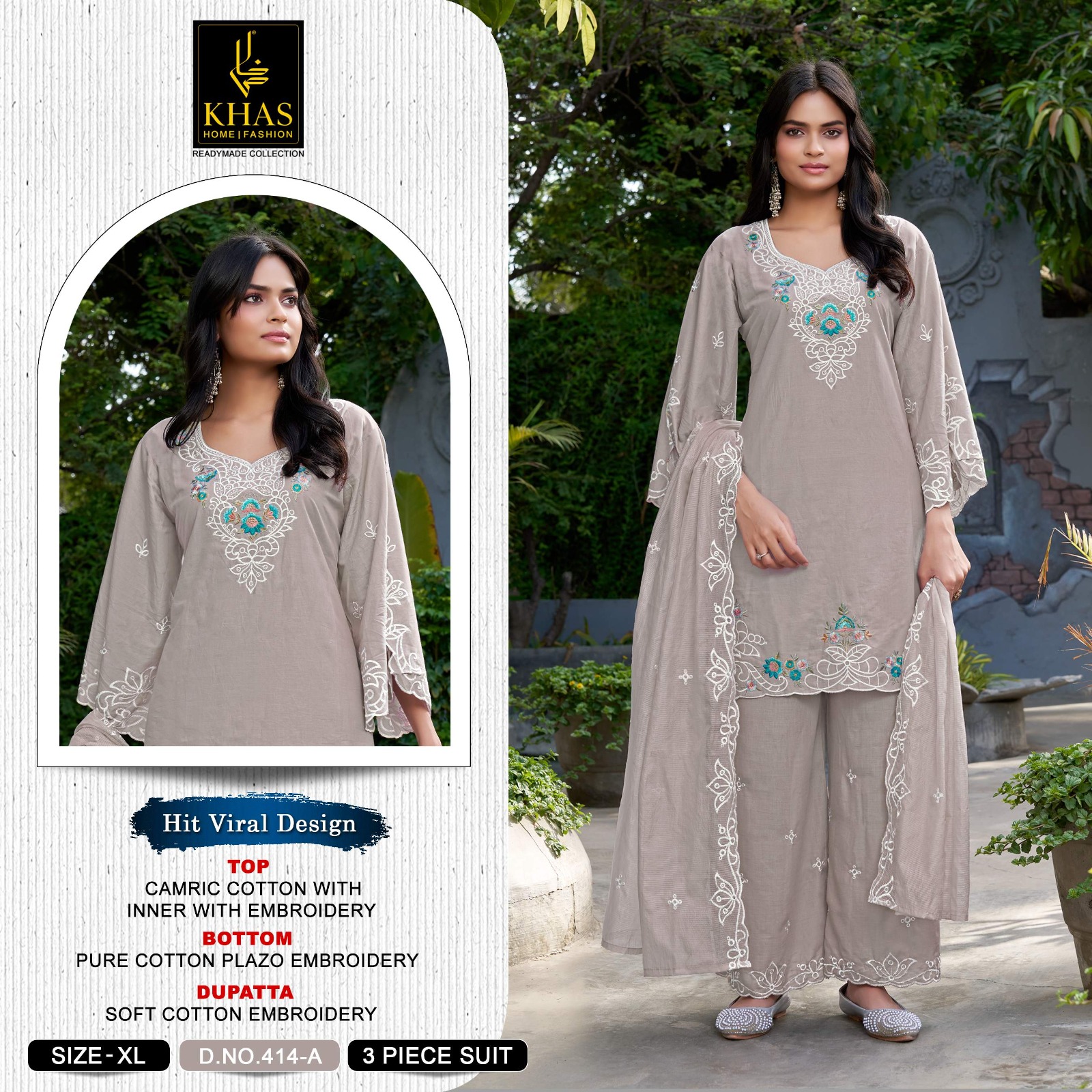 Khas 414 A To D Cambric Cotton Embroidered Salwar Suit