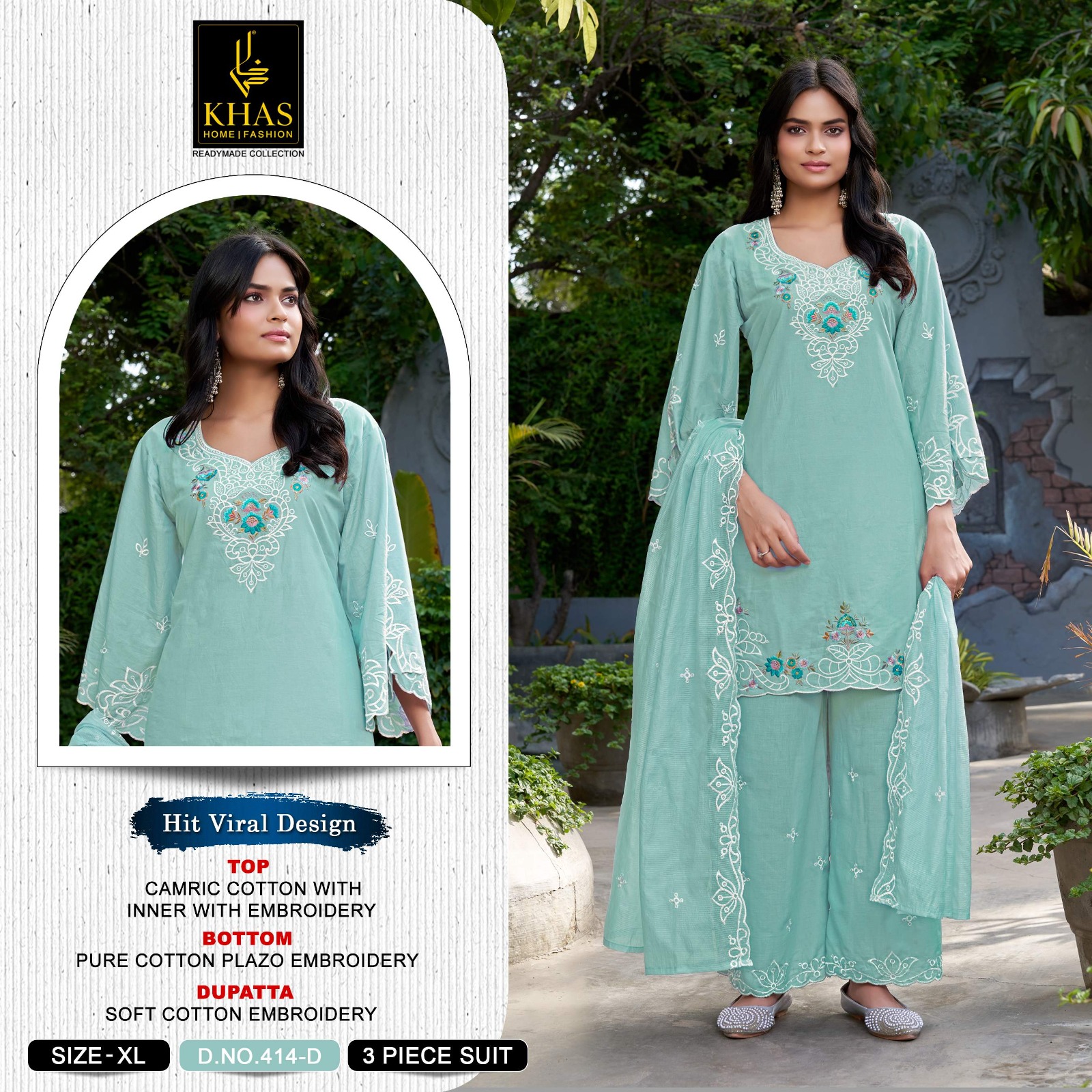 Khas 414 A To D Cambric Cotton Embroidered Salwar Suit — Designer Readymade Suits, Khas wholesale from Surat — view 5