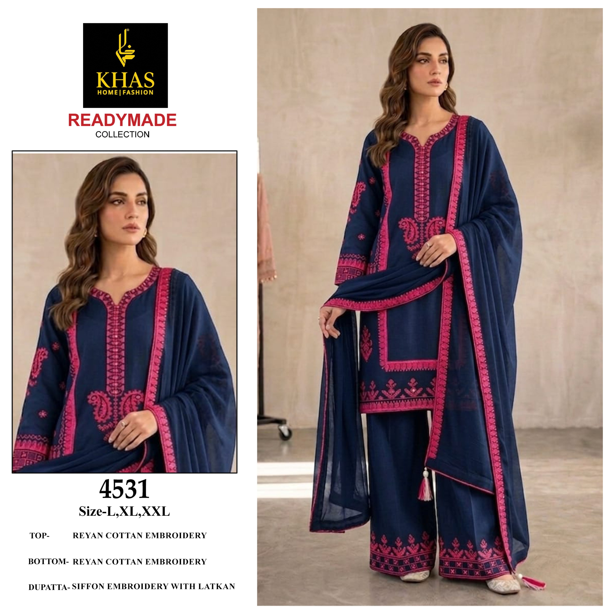 Khas 4529 TO 4531 Rayon Cotton Embroidered Salwars Suit Collection
