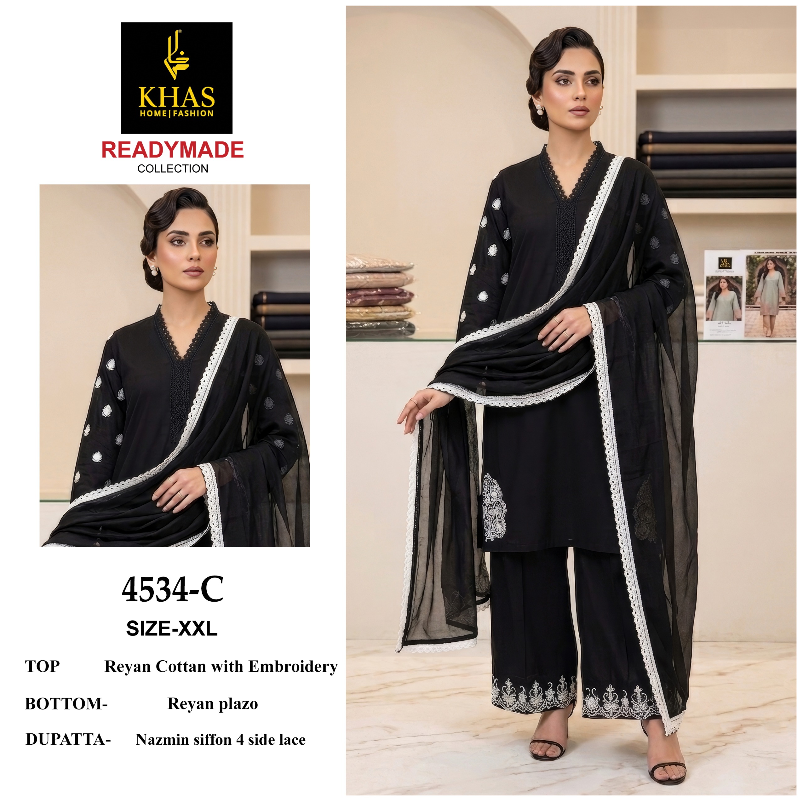 Khas 4534 A To C Rayon Cotton Embroidered Salwar Suit — Wholesale, Khash Fashion wholesale from Surat — view 2