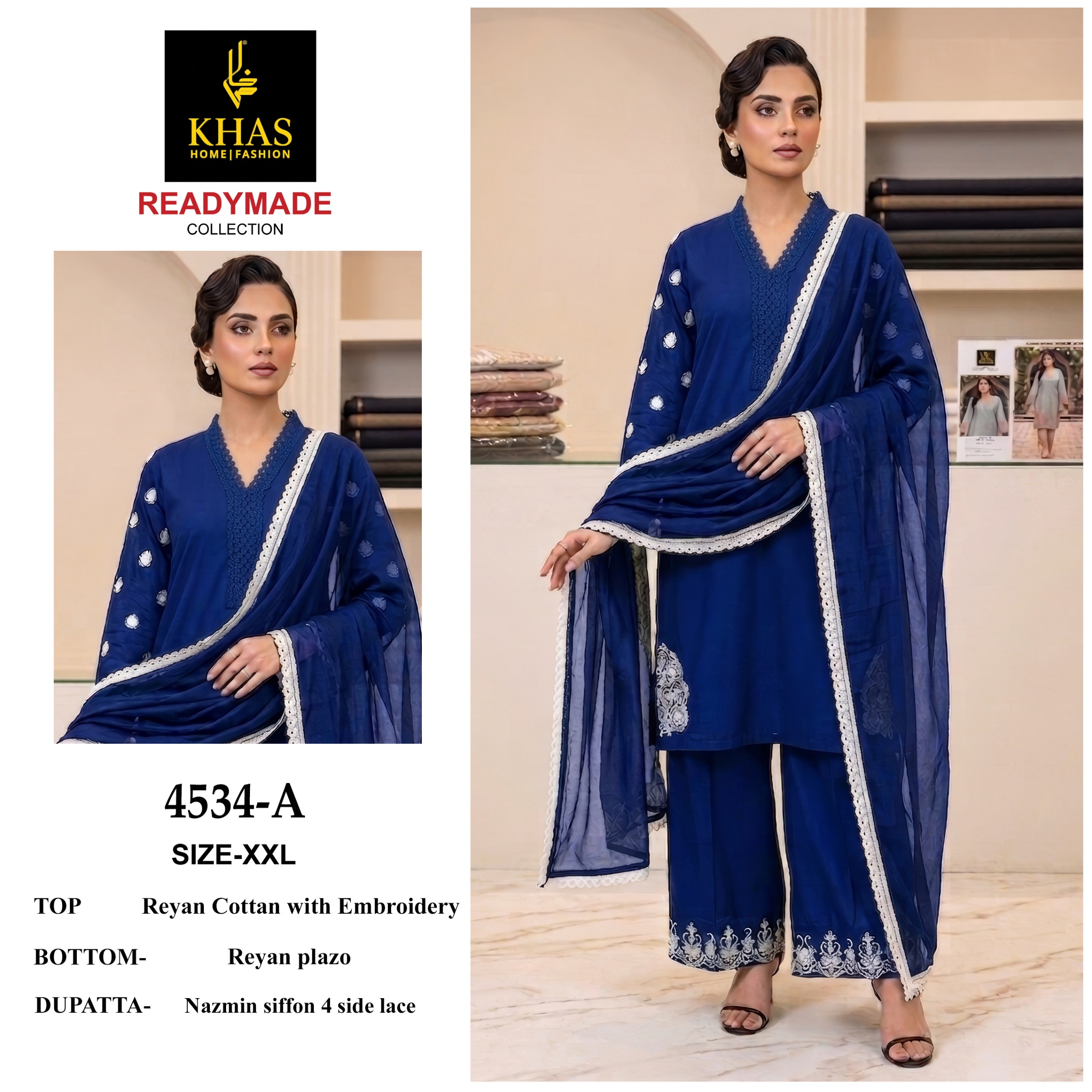 Khas 4534 A To C Rayon Cotton Embroidered Salwar Suit — Wholesale, Khash Fashion wholesale from Surat — view 3