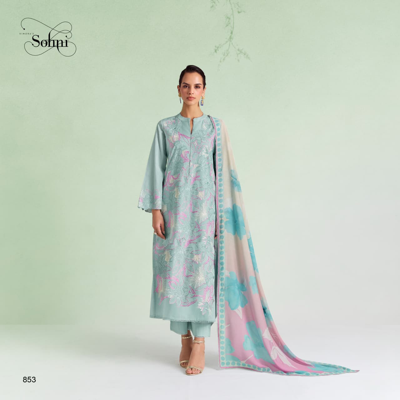 Kimora Sohni Dove Vol 78 Lawn Cotton Embroidered Unstitched Salwar — Wholesale Dress Material, Kimora wholesale from Surat — view 4