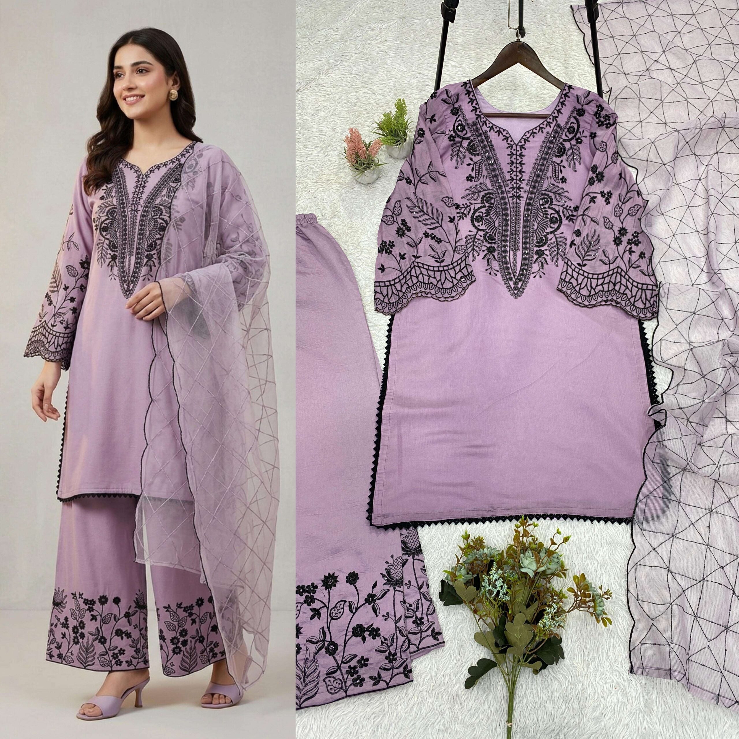 LG 2101 Cotton Sequence Embroidery Designer Work Ready-Made Suit