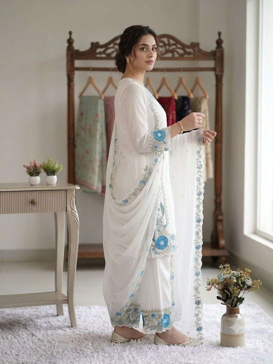 LG-2105 Fox Georgette Embroidered Palazzo Suit Set — Designer Readymade Suits, MPA wholesale from Surat — view 4