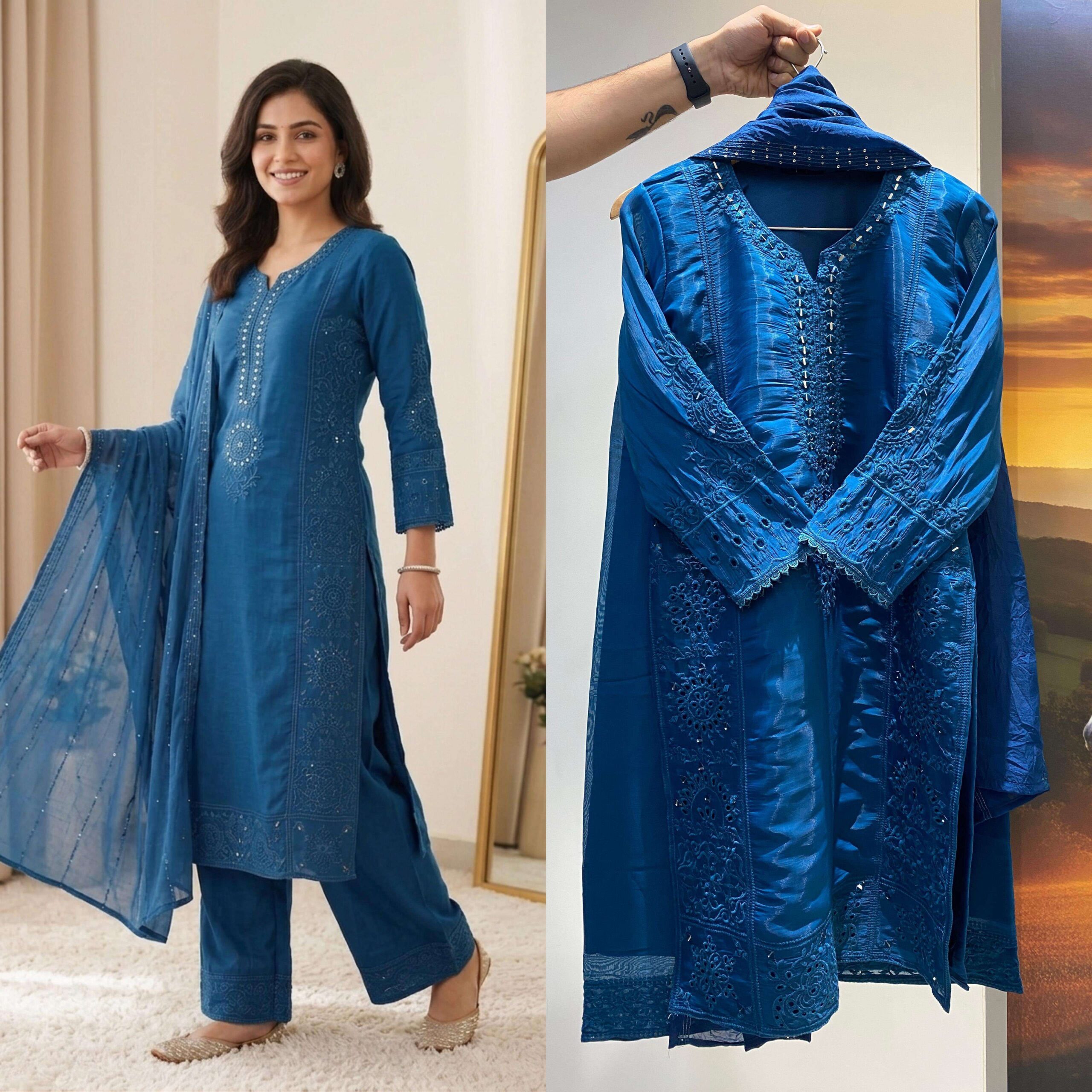 LG 2106 Chanderi Silk Embroidered Designer Ready-Made Suit — Wholesale Readymade Suit, Vardan Ethnic wholesale from Surat — view 2