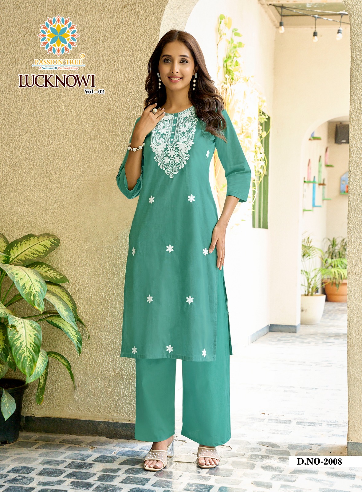 Passion Tree Lucknowi Vol 2 Cotton Kurti Palazzo Collection — Wholesale Kurtis, MPA wholesale from Surat — view 4